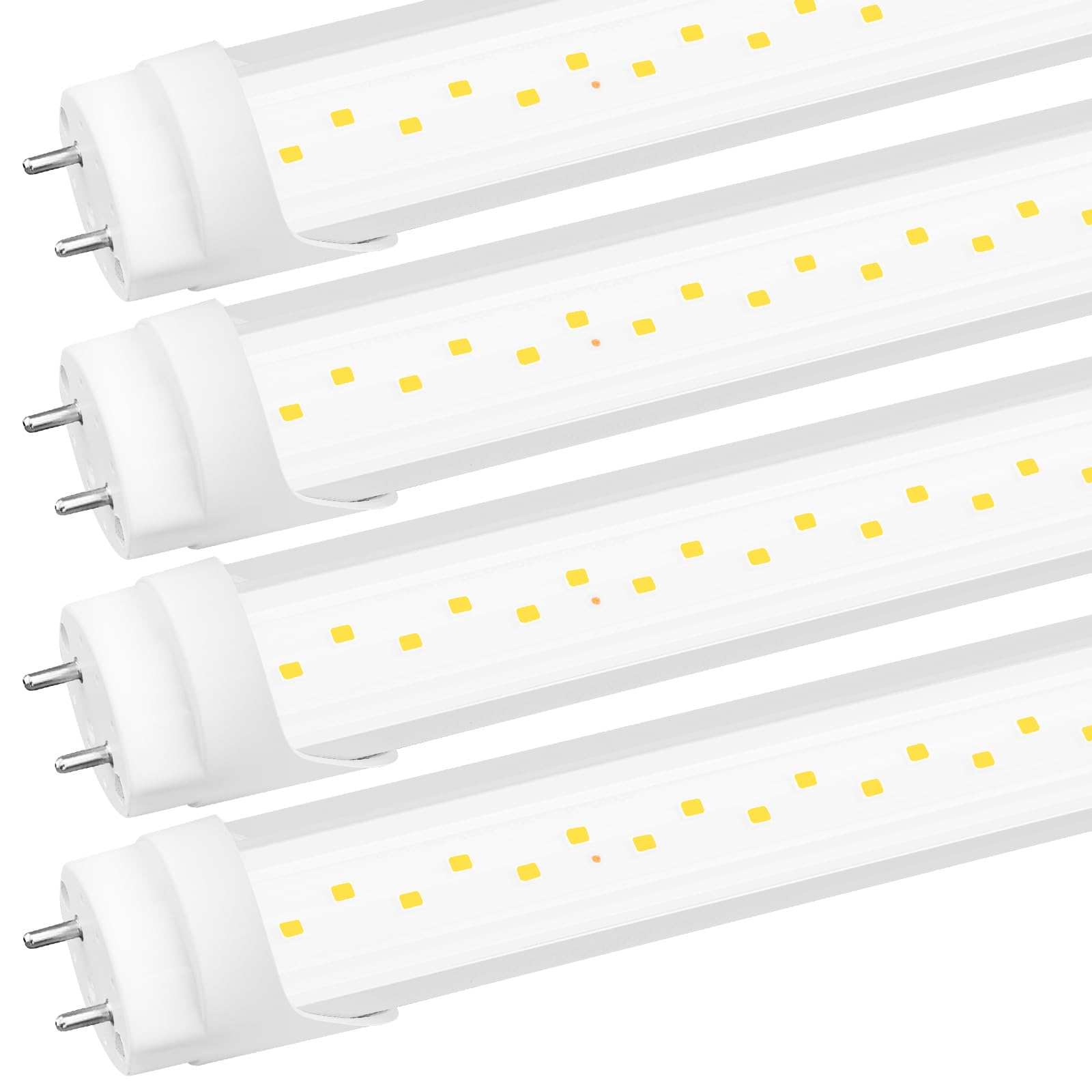 3 Pack T8 LED 4FT Type B Light Bulbs, 4 Foot LED Fluorescent Tube Replacement, 24W 3120LM 6500K for G13, Double Row Lamp Beads, ETL Listed, Dual-Ended, Remove Ballast, Clear Cover (3-Pack)