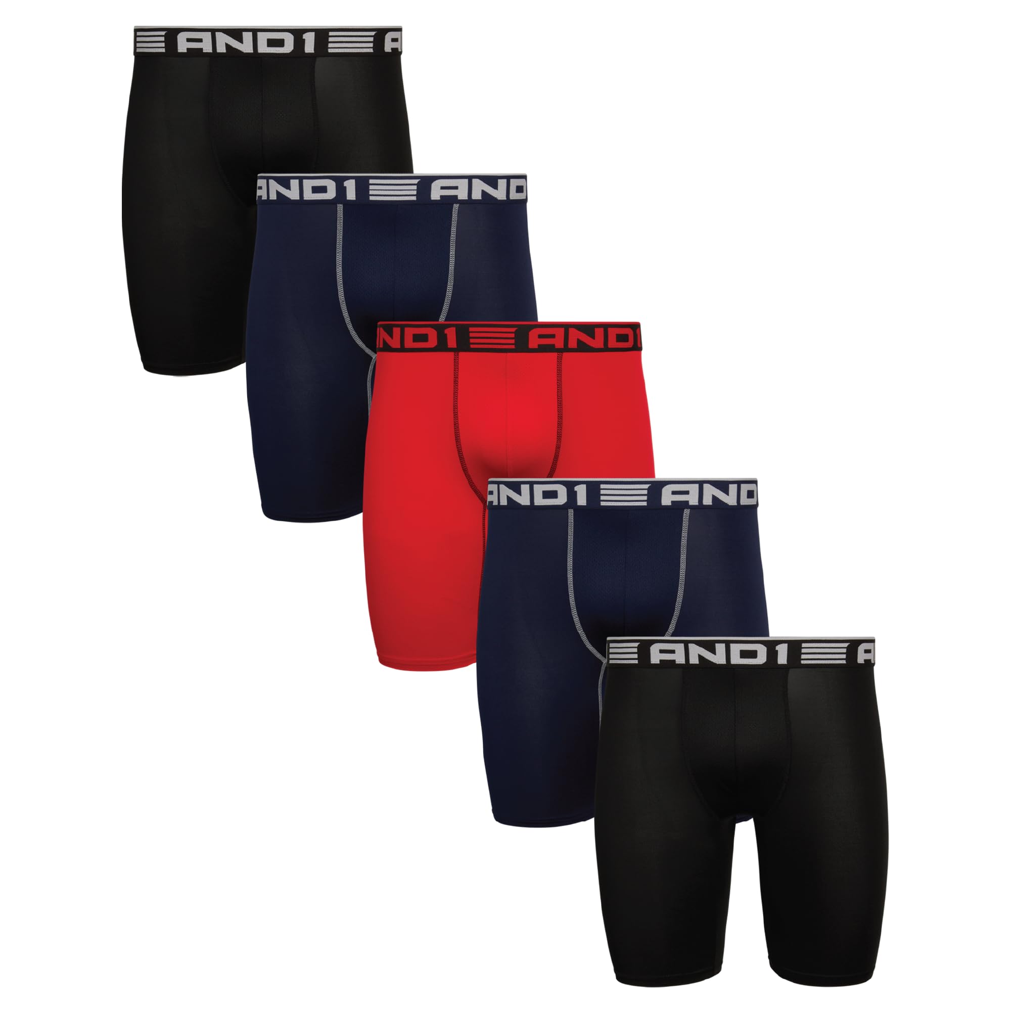 Mens Boxer Briefs - 5 Pack Performance Stretch Mens Underwear Long Leg Boxers for Men with Contour Pouch, 9" Inseam