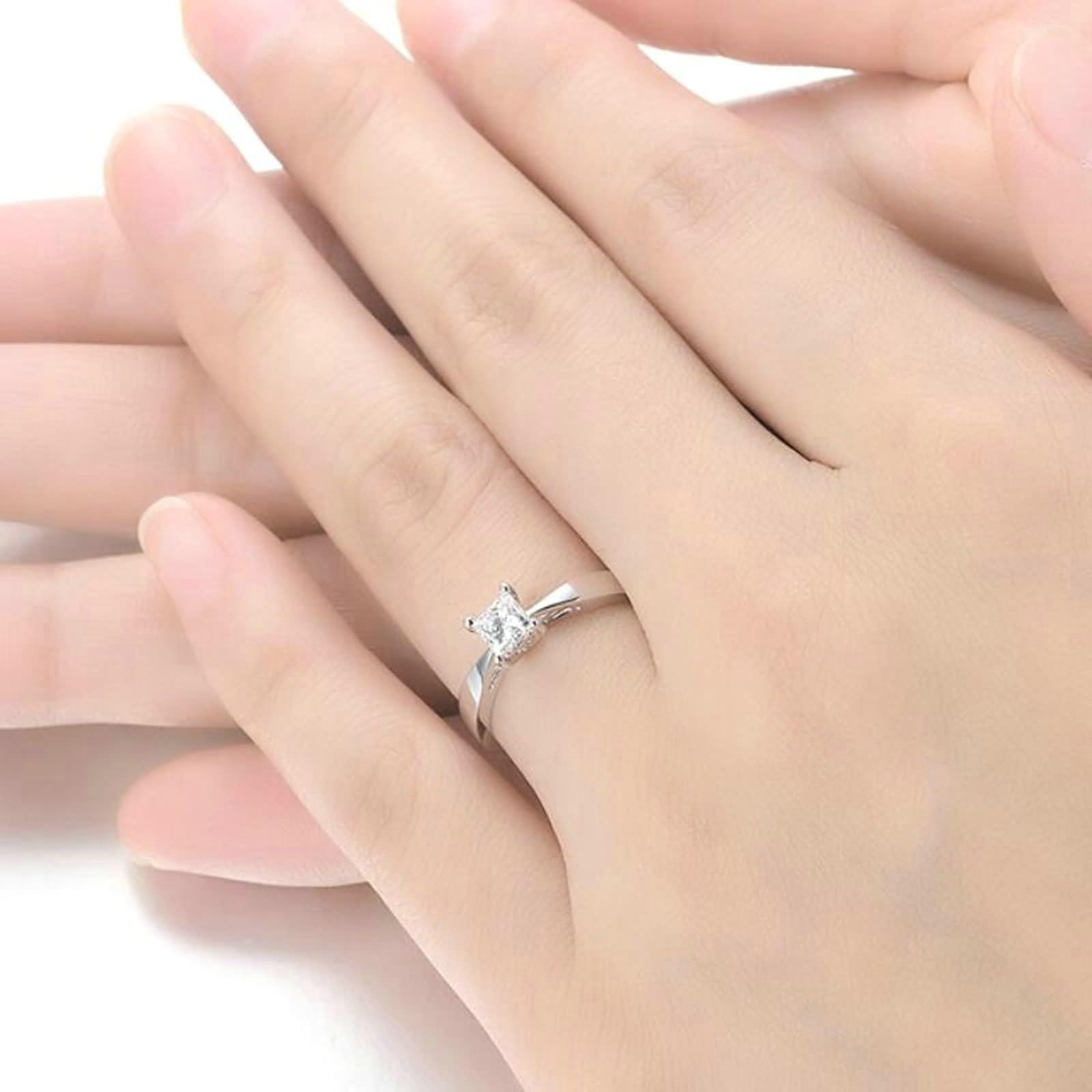 Pierścionek damski na kciuk, biżuteria damska, 0,4 ct, diament o szlifie księżniczki, białe złoto/platyna