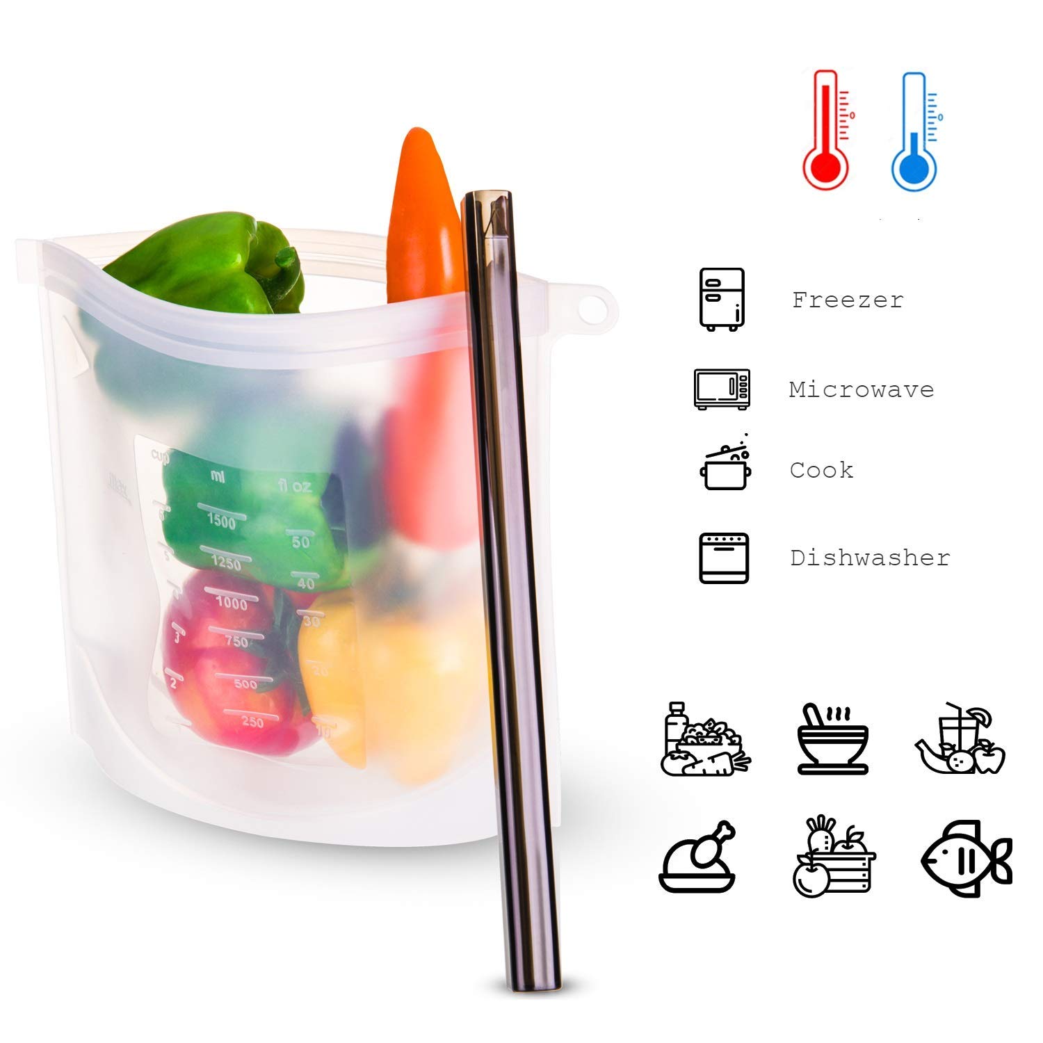 4 Sacchetti Riutilizzabili In Silicone Per Alimenti - PEVA Senza BPA, Lavabili In Lavastoviglie, A Prova Di Perdite