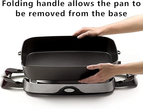 Miniatura 3 de Sartén antiadherente plegable eléctrica de 16 pulgadas con cubierta de vidrio templado y asas que se mantienen frías permiten que la sartén se doble