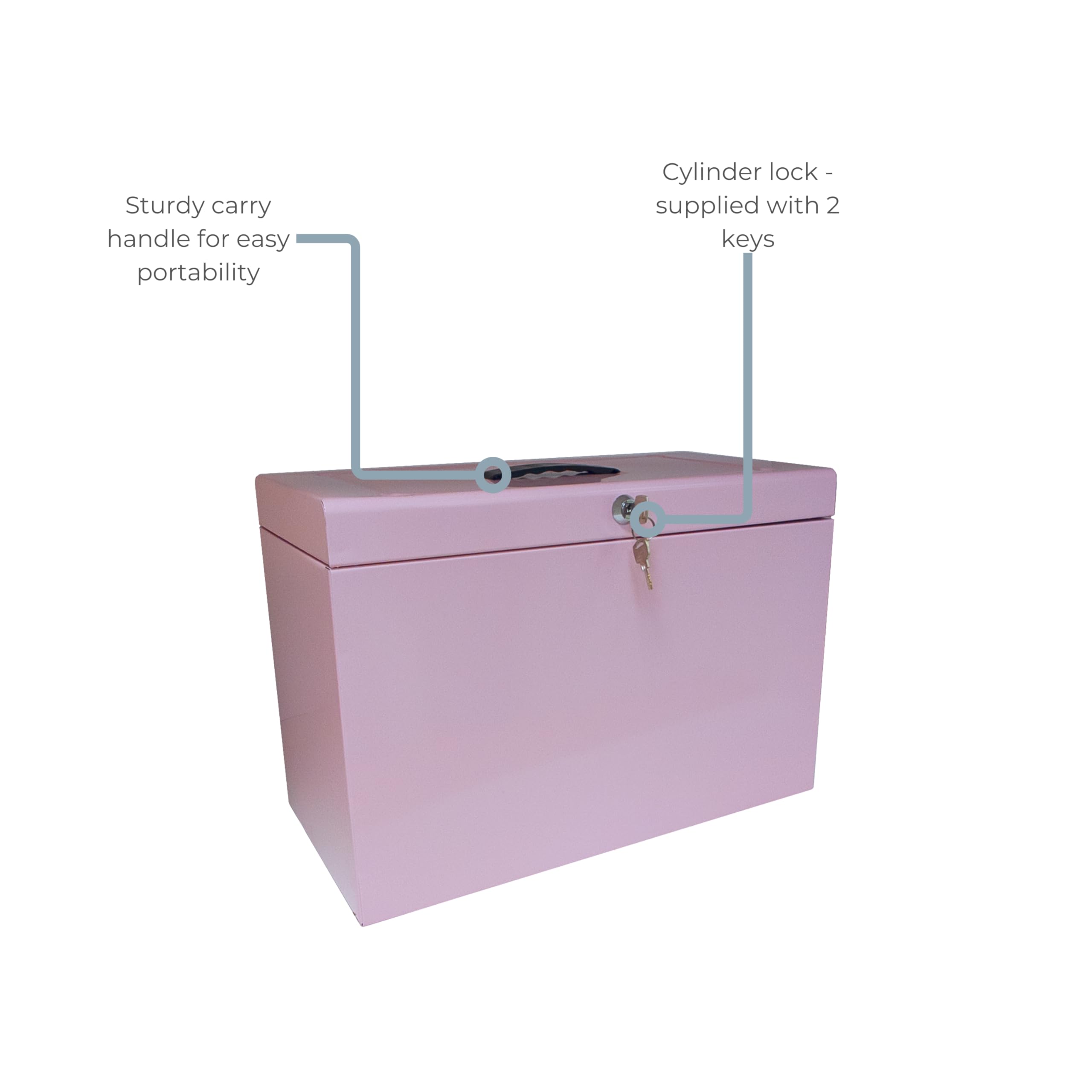 Cathedral Products A4+ (Foolscap) Aktenbox aus Stahl mit Starter-Pack mit 5 Hängemappen, Pastellrosa