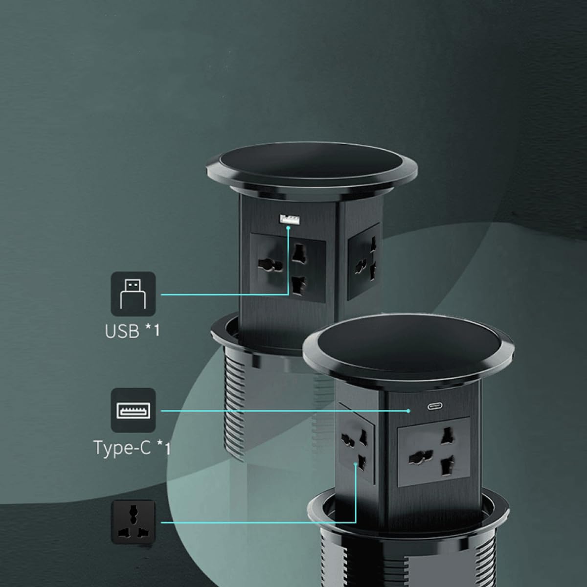Gniazdko Pop-up, ukryty pasek prądu automatycznie z bezprzewodową ładowarką 15 W, 4 x 2,1 A gniazda USB AC i stacjami szybkiego ładowania PD 20 W typu C do