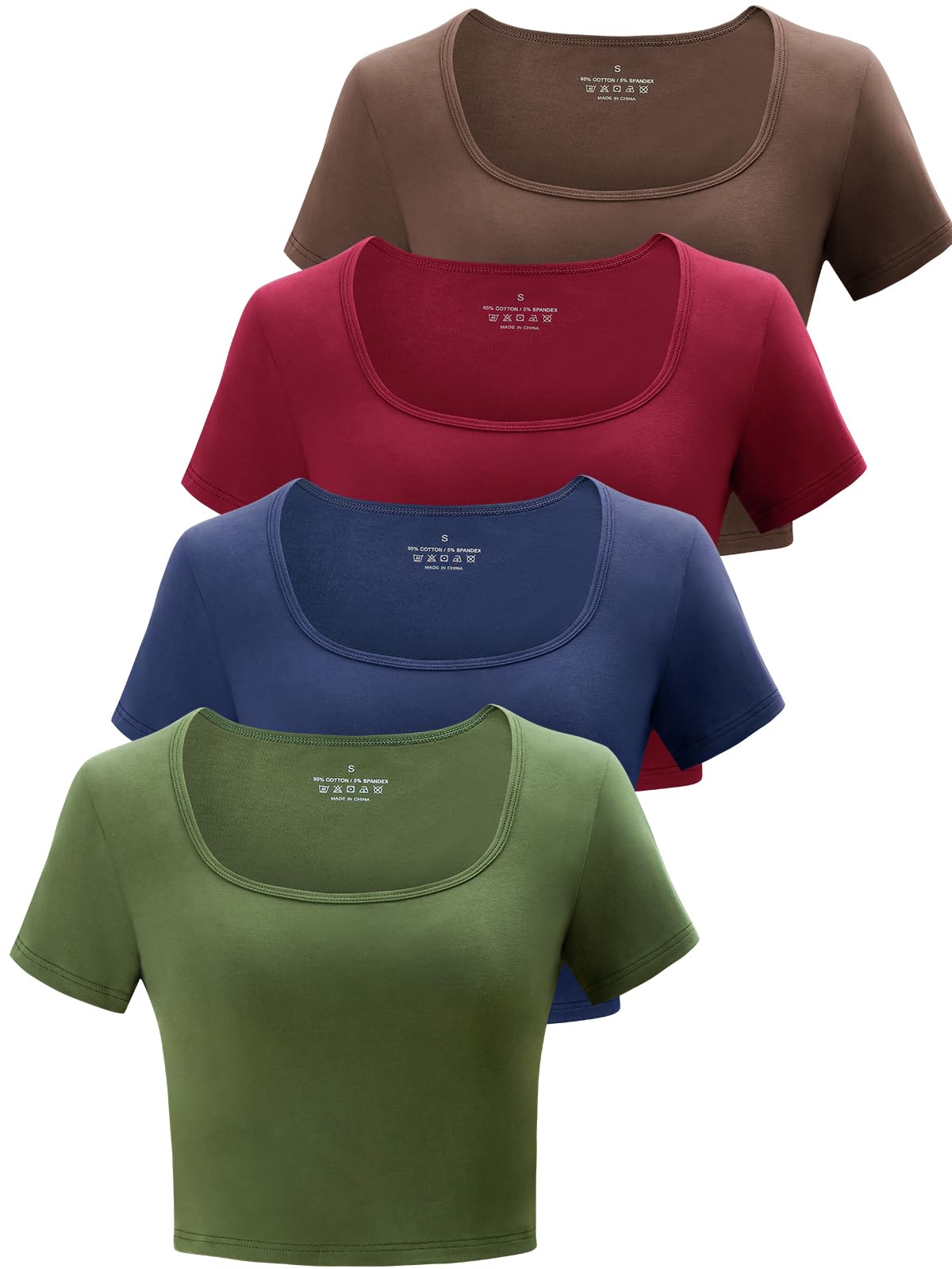 Kole Meego Cotton Crop Tops for Women Workout Shirts Trendy Gym Tops High Neck Summer Cropped T Shirts 4 Pack