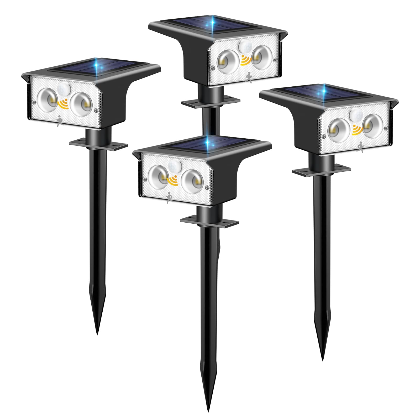 btfarm 4 Stück Solarlampen für Außen mit Bewegungsmelder, 3 Modi Solarstrahler für Außen Garten IP65 Wasserdicht Led Solar Strahler, 6500K Solarleuchten Aussen für Eingang Terrasse Treppe, Kaltweiß