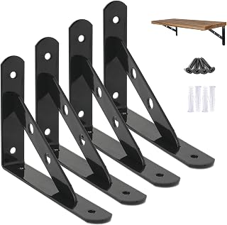 OVOV Heavy Duty Shelf Brackets 4 Pack 6inch Wall Mounted Shelf Brackets Iron Shelf Supports Right-Angle Corner Brace (Black) 6inch