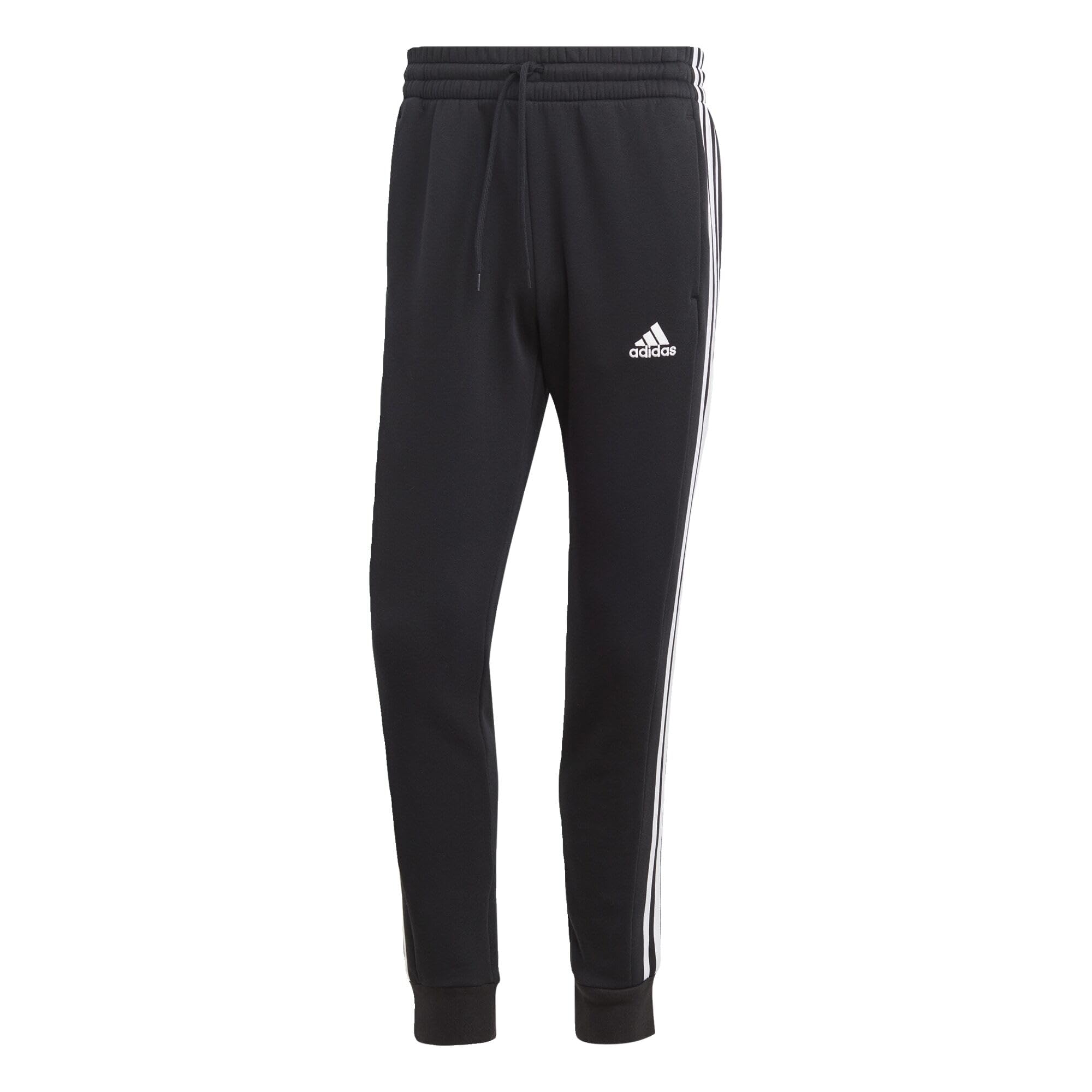 adidas Men Essentials Fleece 3-Stripes Tapered Cuff Pants, XXL Short Black/White