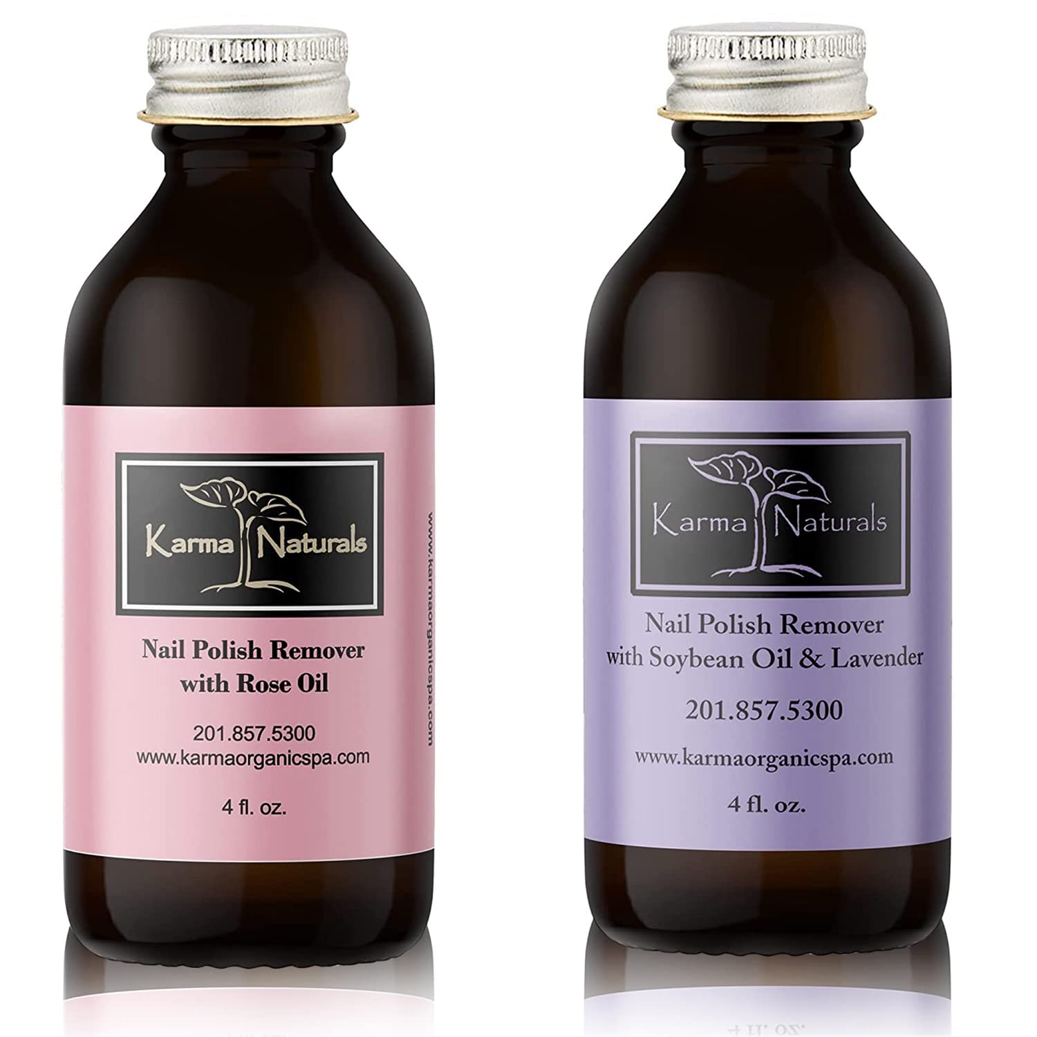 Karma Organic Nail Polish Remover Bundle – Natural Rose Oil Nail Polish Remover (4FL-Oz) Natural Soybean Lavender Nail Polish Remover (4FL-Oz)