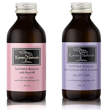Karma Organic Nail Polish Remover Bundle Natural Rose Oil Nail Polish Remover 4FL-Oz Natural Soybean Lavender Nail Polish Remover 4FL-Oz