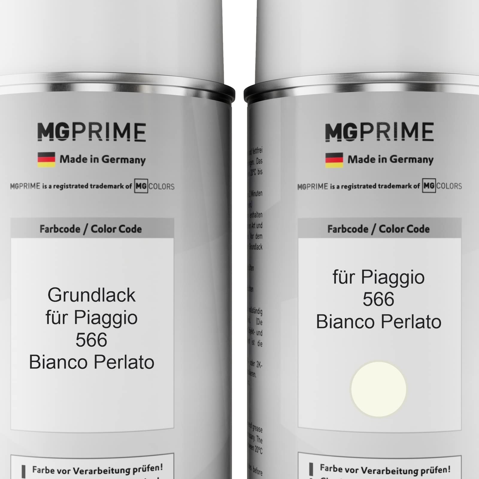 MG PRIME Vernice per auto Kit di bombolette a spruzzo per Piaggio 566 Bianco Perlato Bomboletta spray da 400ml di vernice di fondo vernice di base vernice trasparente