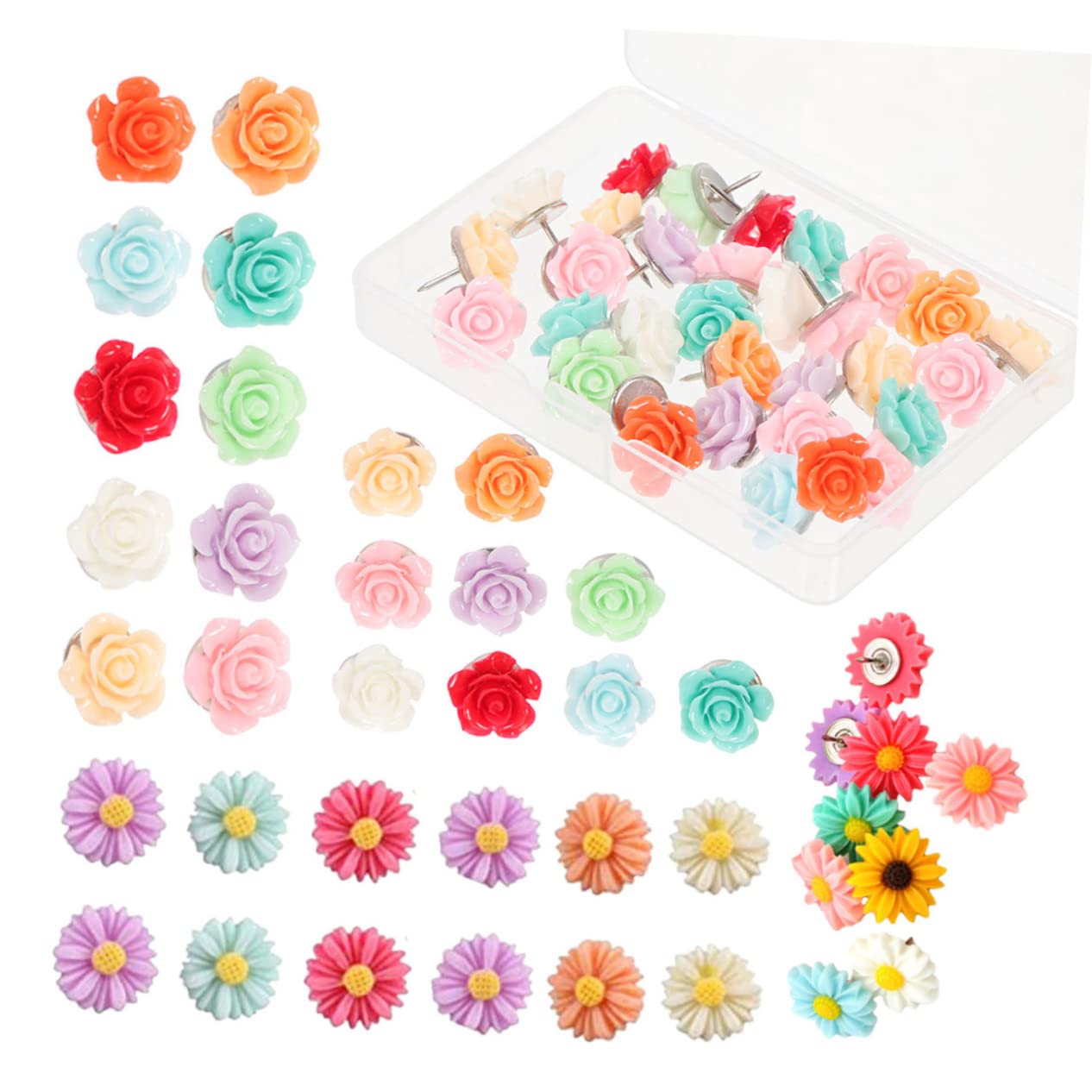Uonlytech 3 Set Perno Di Fiori Arredamento Dell'ufficio Spingere Bulletin Board Bacheche Virata Puntale in Resina Puntina Da Disegno Penne A Spinta Carine Metallo 60 Pezzi * 3