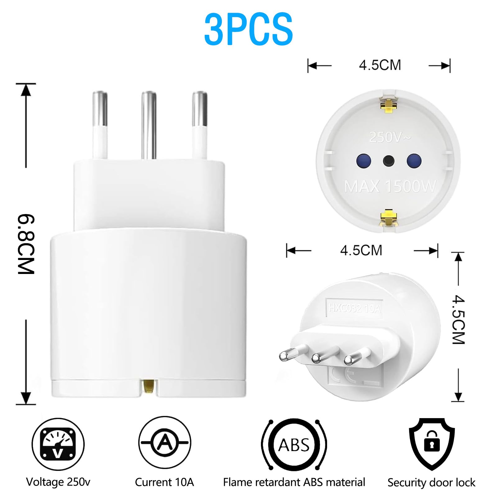Adapter Włochy gniazdko elektryczne 3 sztuki adapter podróżny Włochy, wtyczka podróżna Włochy, adapter Włochy Włochy Włochy Europa/Niemcy na Włochy wtyczka podróżna