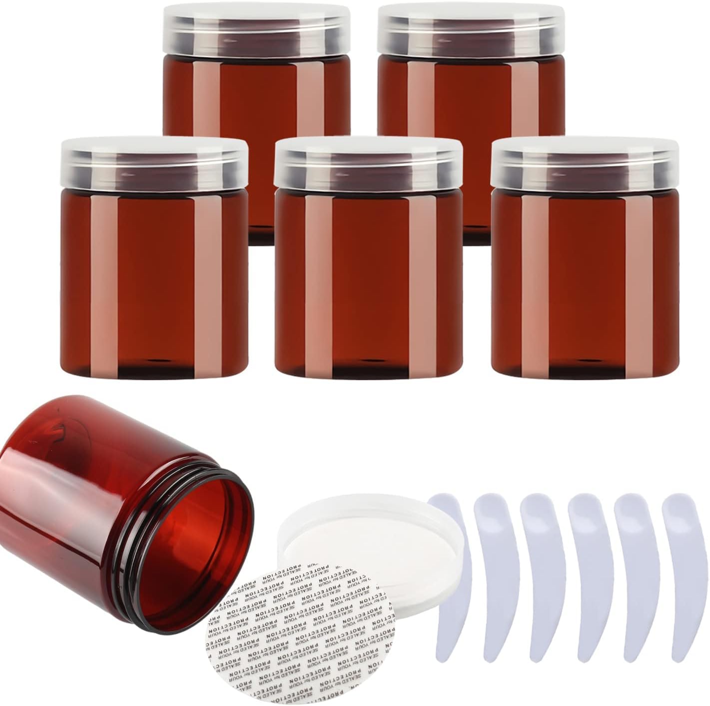 FLYIODFCXV cosmetic jar, Pack of 6,Plastic Cream Jars Cosmetic Pots with Clear Lids Containers for Toiletries(Brown,250ml)