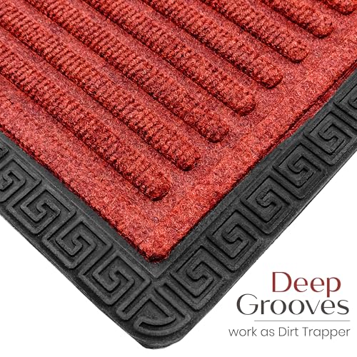 Image of Yellow Weaves 1 Pc Door Mat for Home Entrance, Outdoor Rubber Mat - Non-Slip, Anti Skid Foot Mat, Dirt Trapper, Heavy-Duty, Weather-Resistant, Waterproof Doormat (40x60cms, Stripe, Red Color)