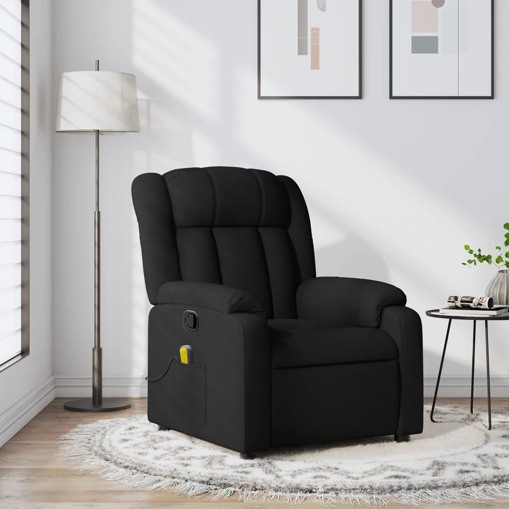 Fauteuil relax de massage avec fonction allongée manuelle et 6 points de massage, siège en tissu noir pour une expérience d'assise confortable