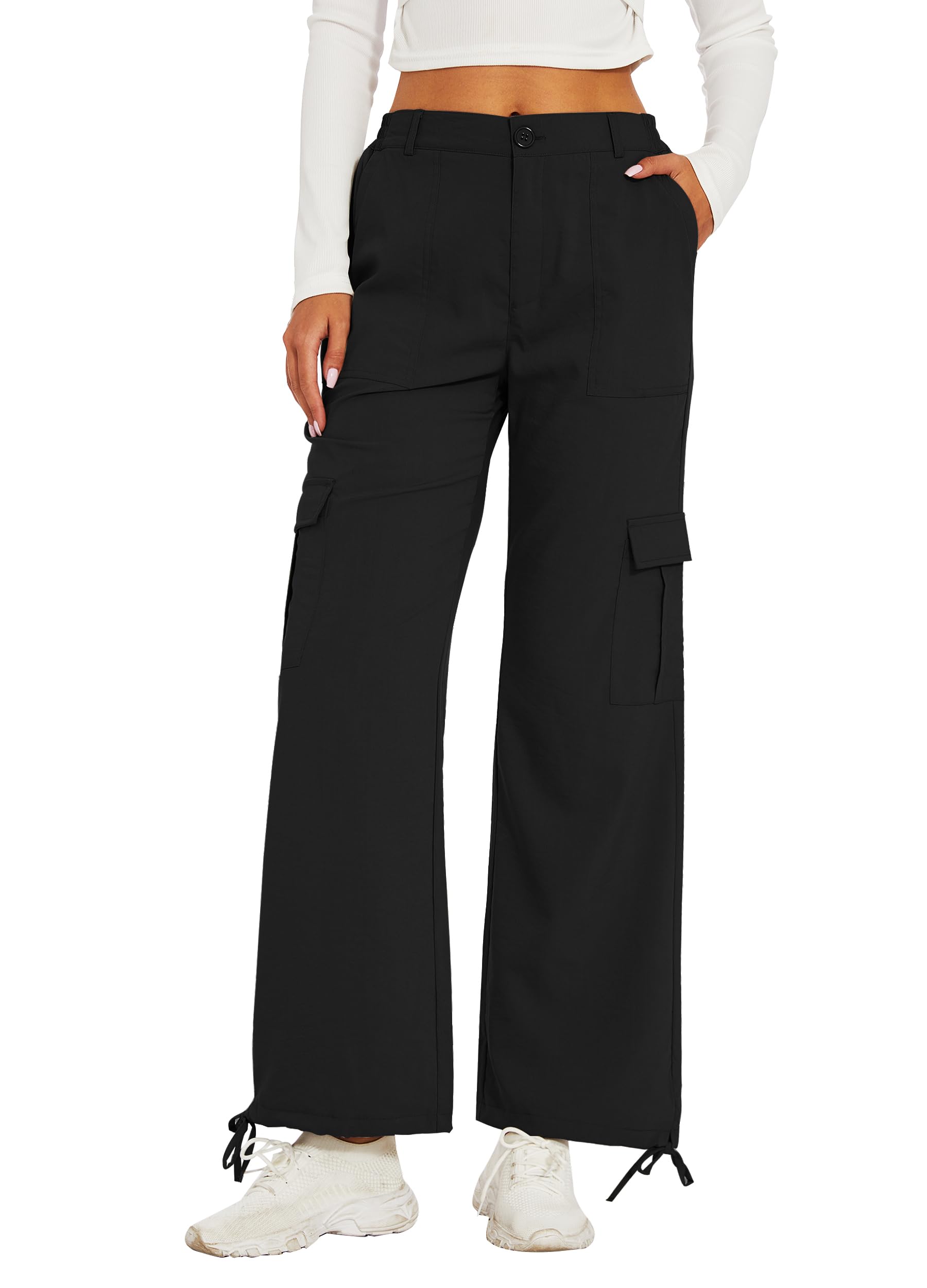 ZTN Parachute Pants for Women Baggy Cargo Pants Low Waist Y2K Pants Casual Loose Trousers 4 Pockets