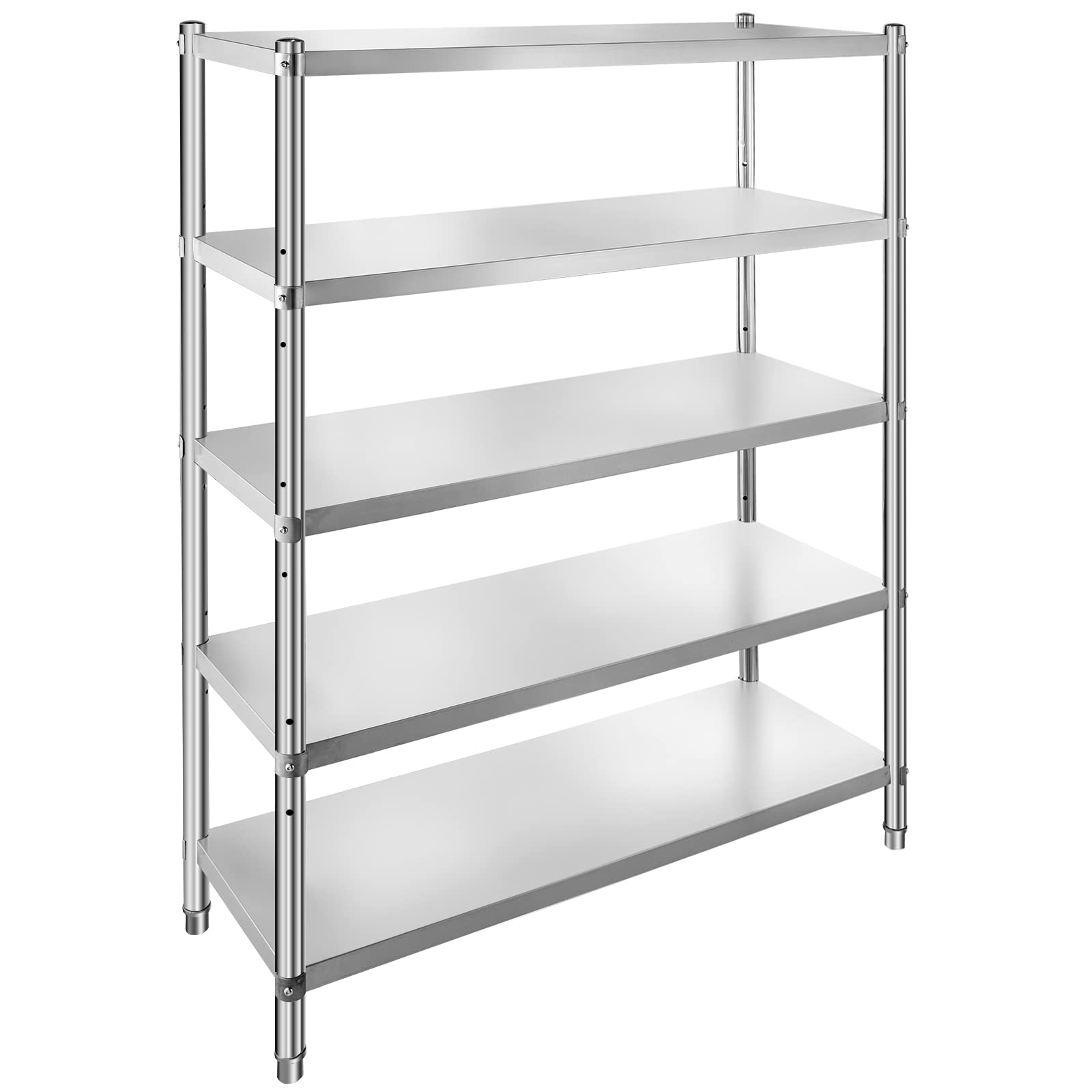 VEVOR Küchenregal 5 Ebenen, Standregal bis 750 kg (150 kg pro Boden), Edelstahlregal Gastronomie mit Verstellbaren Füßen & Regalböden, Schwerlastregal für Lager Garage Werkstatt, 1200 x 455 x 1830 mm