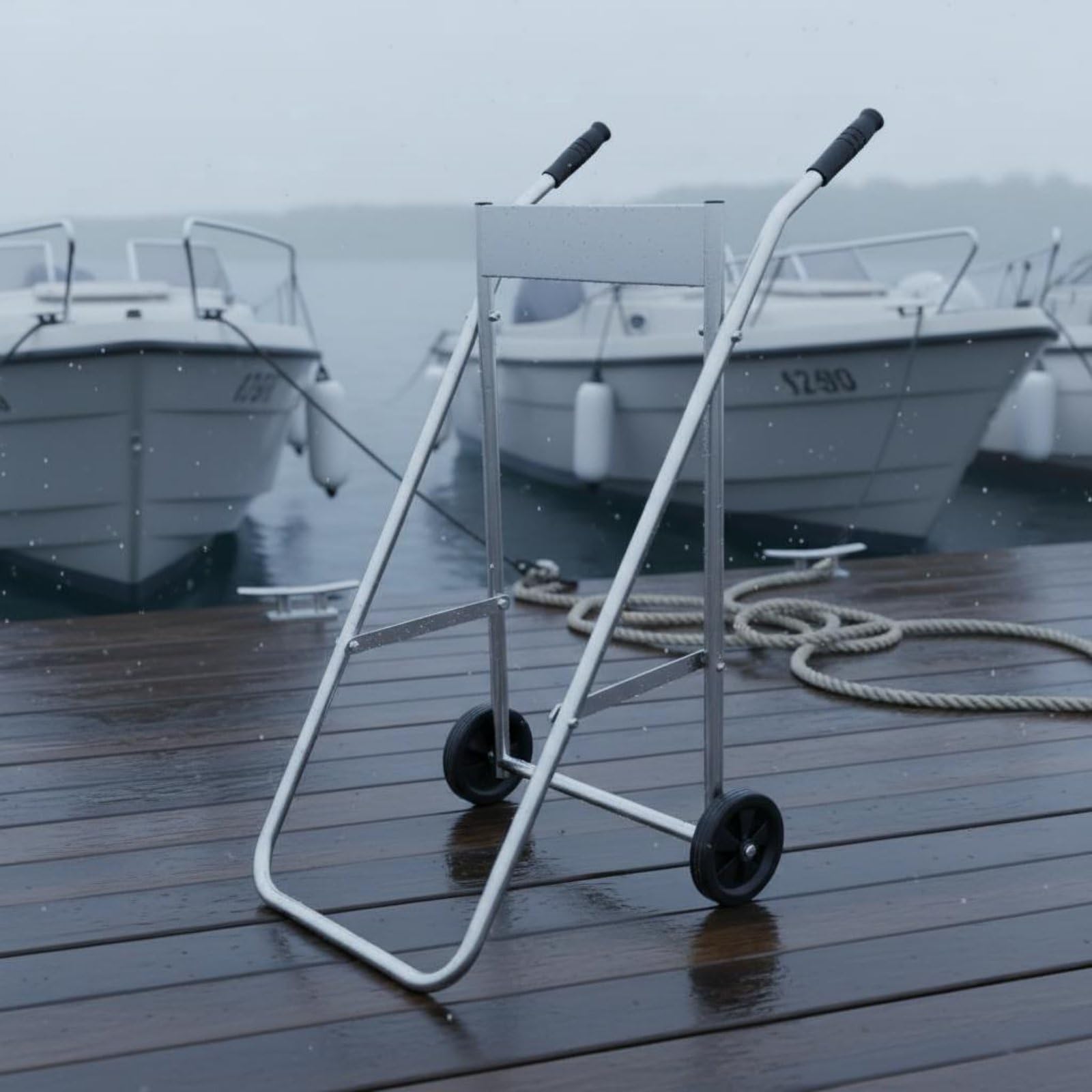 Gralara Carrello Porta Motore Fuoribordo Acciaio Inossidabile Supporto di Stoccaggio con Ruote Attrezzatura Nautica per Rimessaggio Barca, Approdo Turistico
