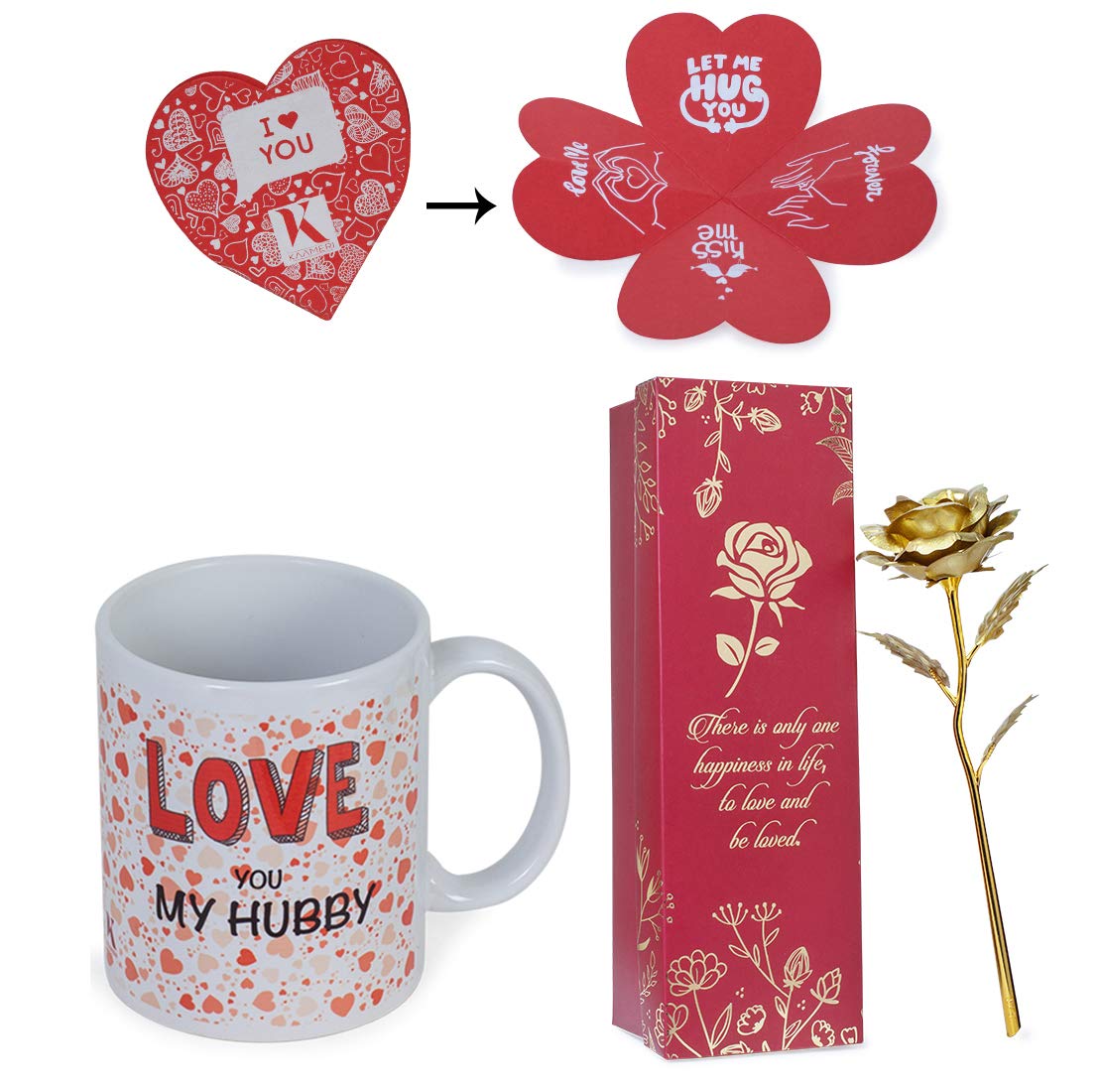 Next Bazaar Valentines Day Love You My Hubby Quote Coffee Mug 330 ml and 1 Artificial Golden Rose - Gift for Girlfriend-Boyfriend-Wife-Husband-Men-Birthday