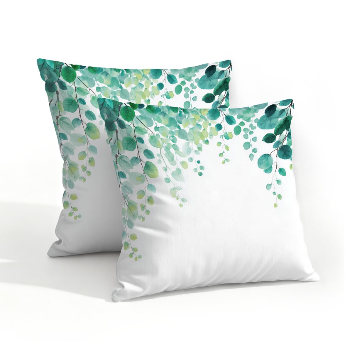 Outdoor Pillow Covers Waterproof Pillowcases 18x18Inchx2 Set of 2 Watercolor Eucalyptus Leaves Vines Decorative Throw Cushion Case for Couch Sofa Garden Patio Furniture