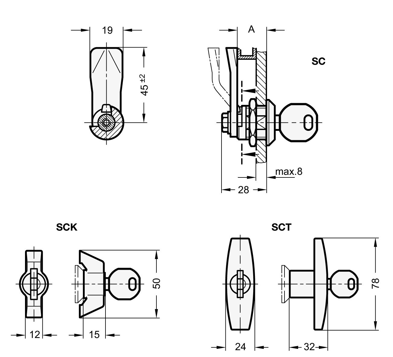Ganter Normelemente GN 115-SCT-10 - Lock with Cylinder Key, Actuation with T-Handle, Riegelabstand A: 10mm - Image 2