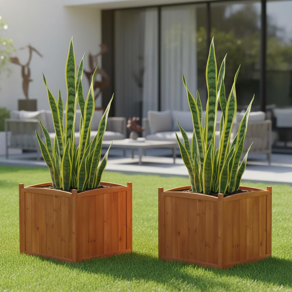 Mucola 2er Set Pflanzkübel Holz 50×50×50 cm – Blumenkästen aus Fichtenholz mit Schutzfolie, eckiger Pflanzkasten für Garten, Terrasse & Balkon – XXL Outdoor-Blumenkübel im Landhausstil
