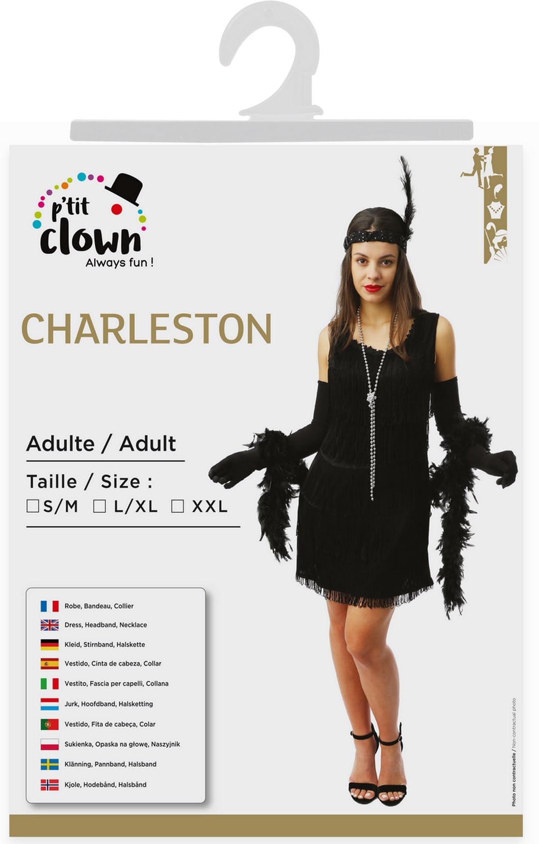 P'TIT CLOWN - Travestimento Adulto Abito Charleston Donna - Garçonne, Anni '20, Vintage, Flapper - Carnevale, Capodanno, Feste in Maschera ed Eventi a Tema - Poliestere