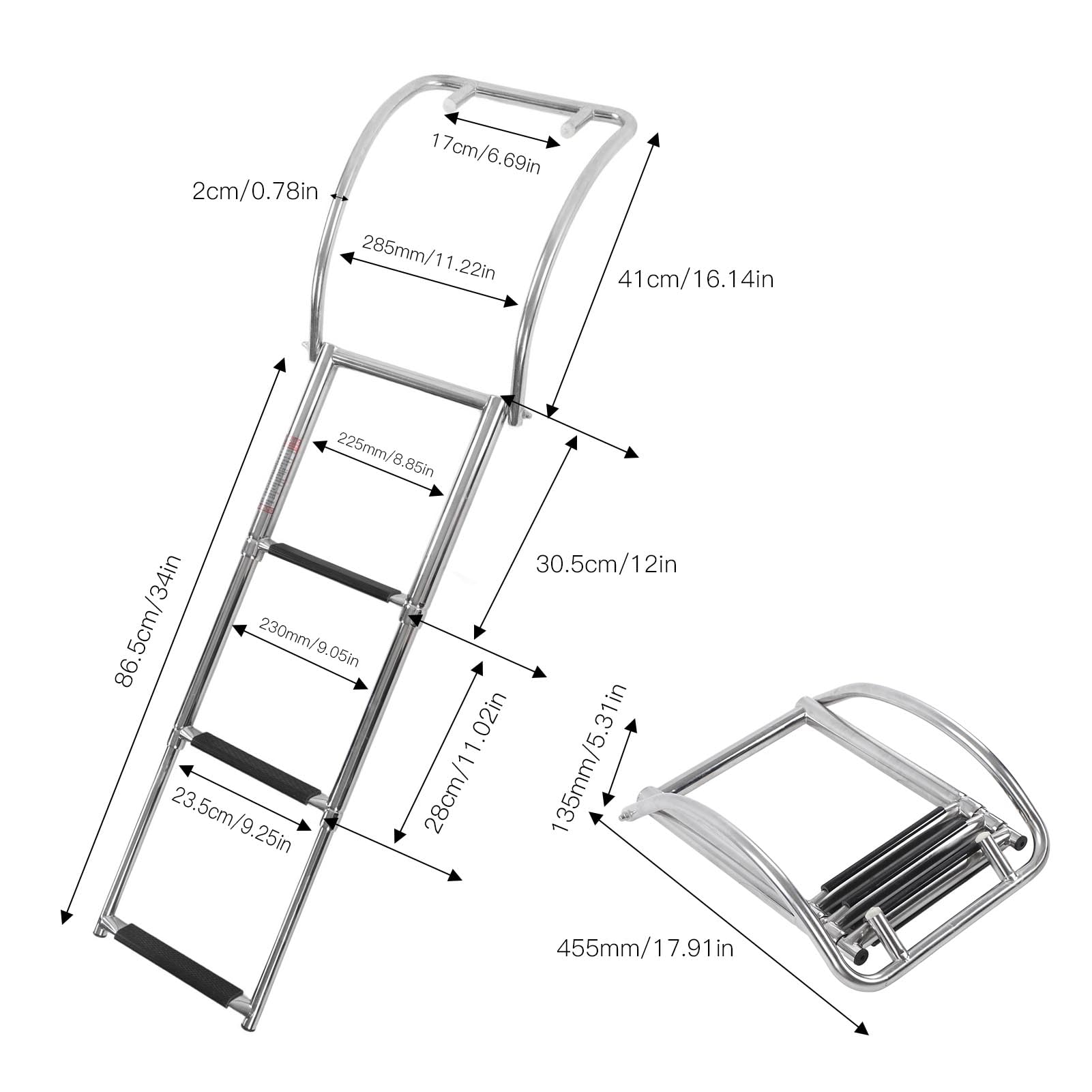 Échelle de Corde de Bateau à 3 Marches,échelle de Pont Télescopique Lourde en Acier Inoxydable,échelle de Corde D'escalade Extérieure Pliable pour Bateau Gonflable,Voilier,Kayak