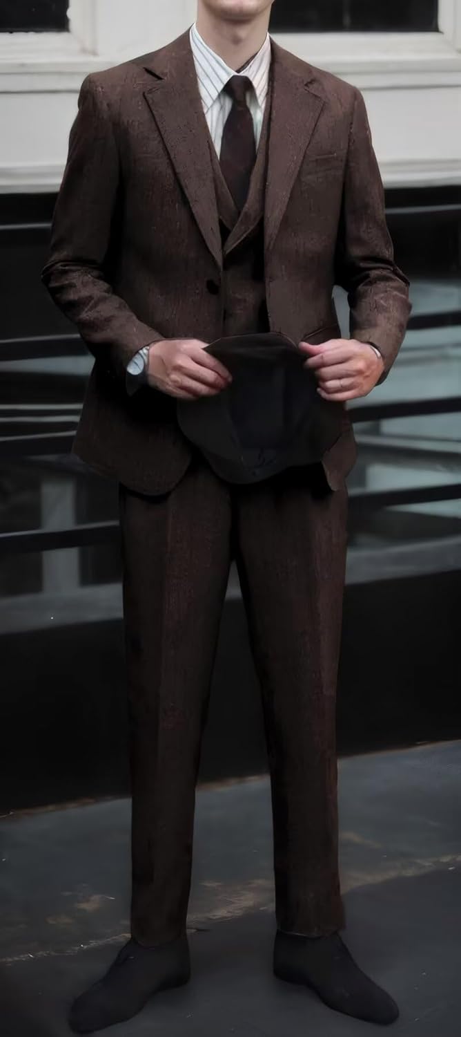 Retro 3 Pieces Men Suit Tweed Herringbone Suits for Men Formal Wool Jacket Dress Suit Vest Pants Wedding Prom Tuxedo - Image 6
