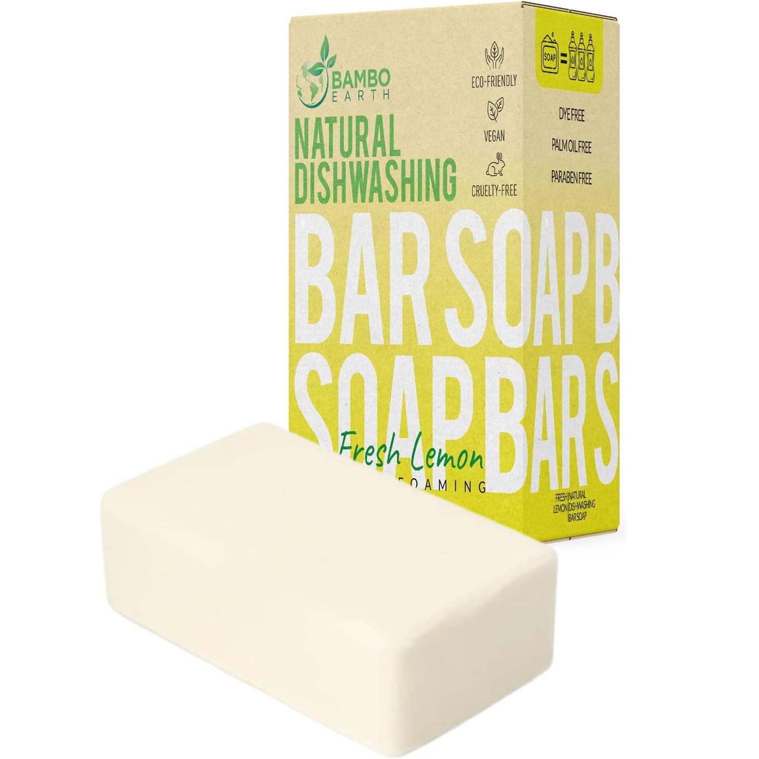 Natural Non-Toxic Dish Washing Soap - Dyes And Fragrance Free - Vegan Cruelty-Free Eco-Friendly And Zero Waste Dishwashing Handmade Solid Bar Soaps Detergent & Biodegradable (Lemon Single)