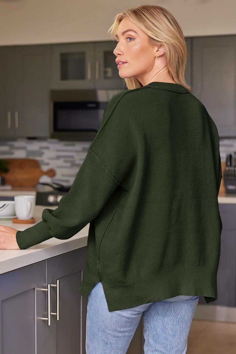 Strickpullover mit Rundhalsausschnitt für Damen, Langarmpullover mit Rundhalsausschnitt für Damen