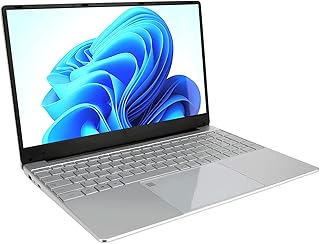 Thin Laptop 15.6inch, N5105 CPU, 12GB RAM 256GB SSD Laptop Computer For Win 10, 1080P IPS Display, Fingerprint Unlock, Mini HDMI, WiFi, Webcam, Backlit Keyboard, Silver (12+256G plugue americano)