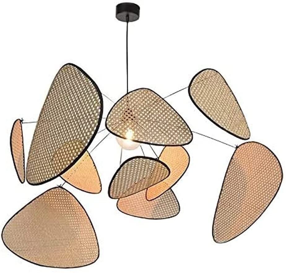 HANFCB Ceiling Light Large Suspended Chandelier Lamp Creative Leaf Grid Rural Hand Made Rattan Lamp Teahouse Dining Room Droplight Simplicity Pendant Lights Hand-woven Rattan Pendant Light