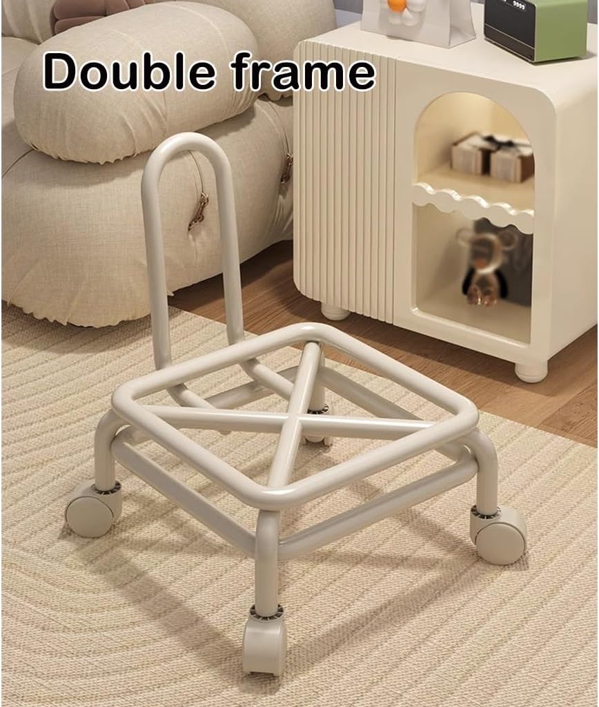 Kid Chair Small Stool Pulley Shoe Bench with Backrest, Toddler Chair Foot Stool Under Desk Pulley Removable Short Stools with Universal Wheel, Foot Stools Children's Chair(Black A)