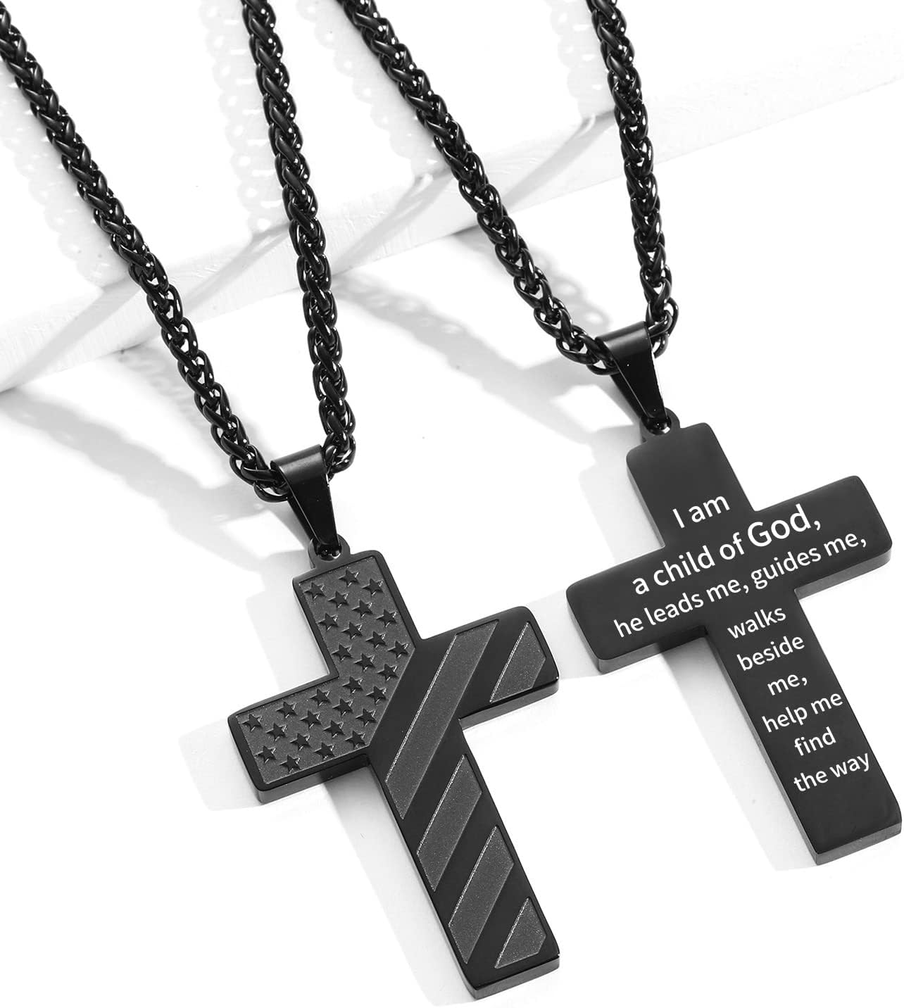 DuoDiner Valentines Day Gifts for Him -24 Inch Cross Necklace for Men Boys Kids Bible Verse American Flag Pendant Baptism Religious First Communion Jewelry Gifts - Image 3