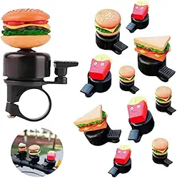 Campainha Divertida para Bicicleta, Formato Hambúrguer e Batata Frita, Decorativa, 4,5 cm