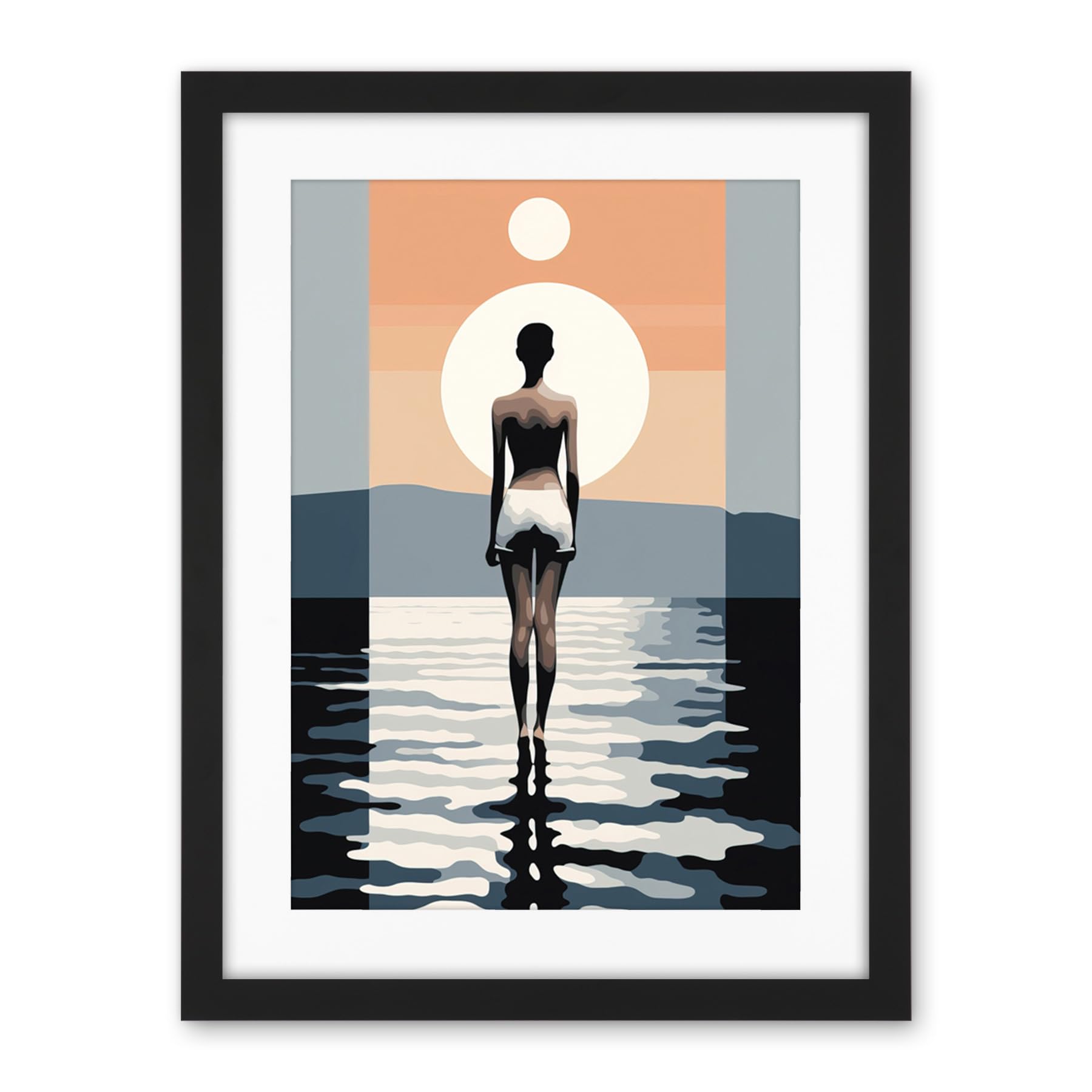 Artery8 The Sea is Calling Modern Abstract Minimalist Artwork Sun and Moon Artwork Framed Wall Art Print 18X24 Inch