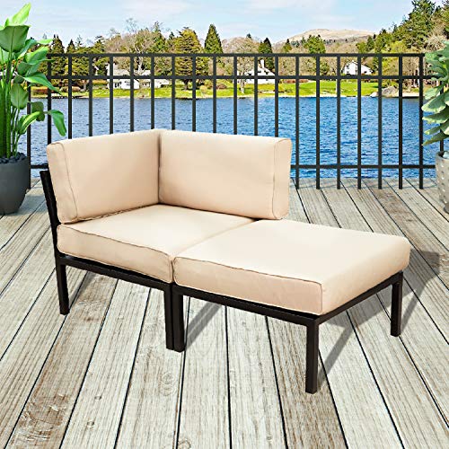 PatioFestival ® Loveseat Conversation Set,All-Weather Cushioned Sectional Outdoor Metal Sofa Set for Garden,Lawn,Pool