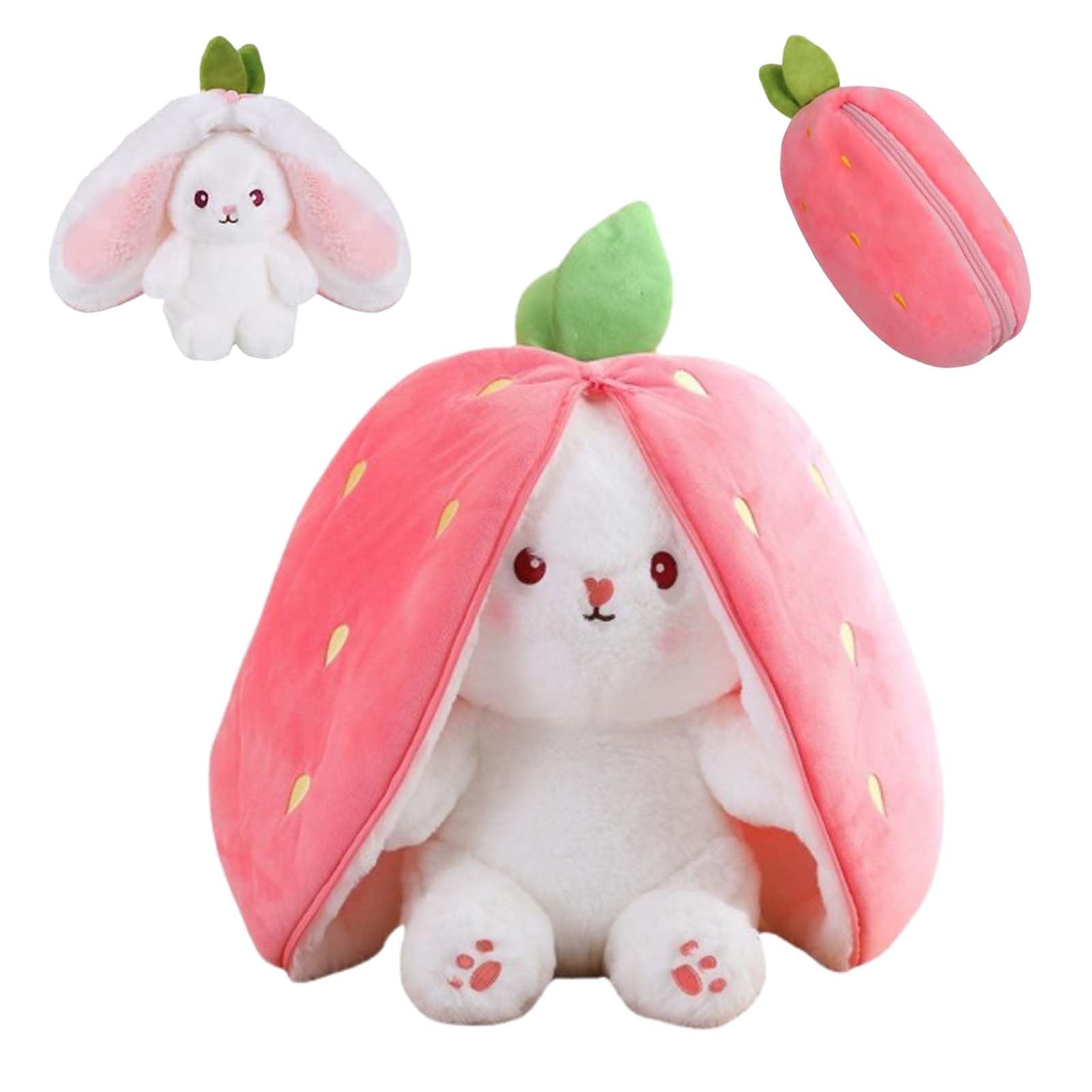 FDRJKN Cuddly Toy, Soft Toys For Kids,Bunny Plush,Plushies For Girls,Strawberry Rabbit With Zipper Decoration, Strawberry Rabbit Plush Toy, (Pink)