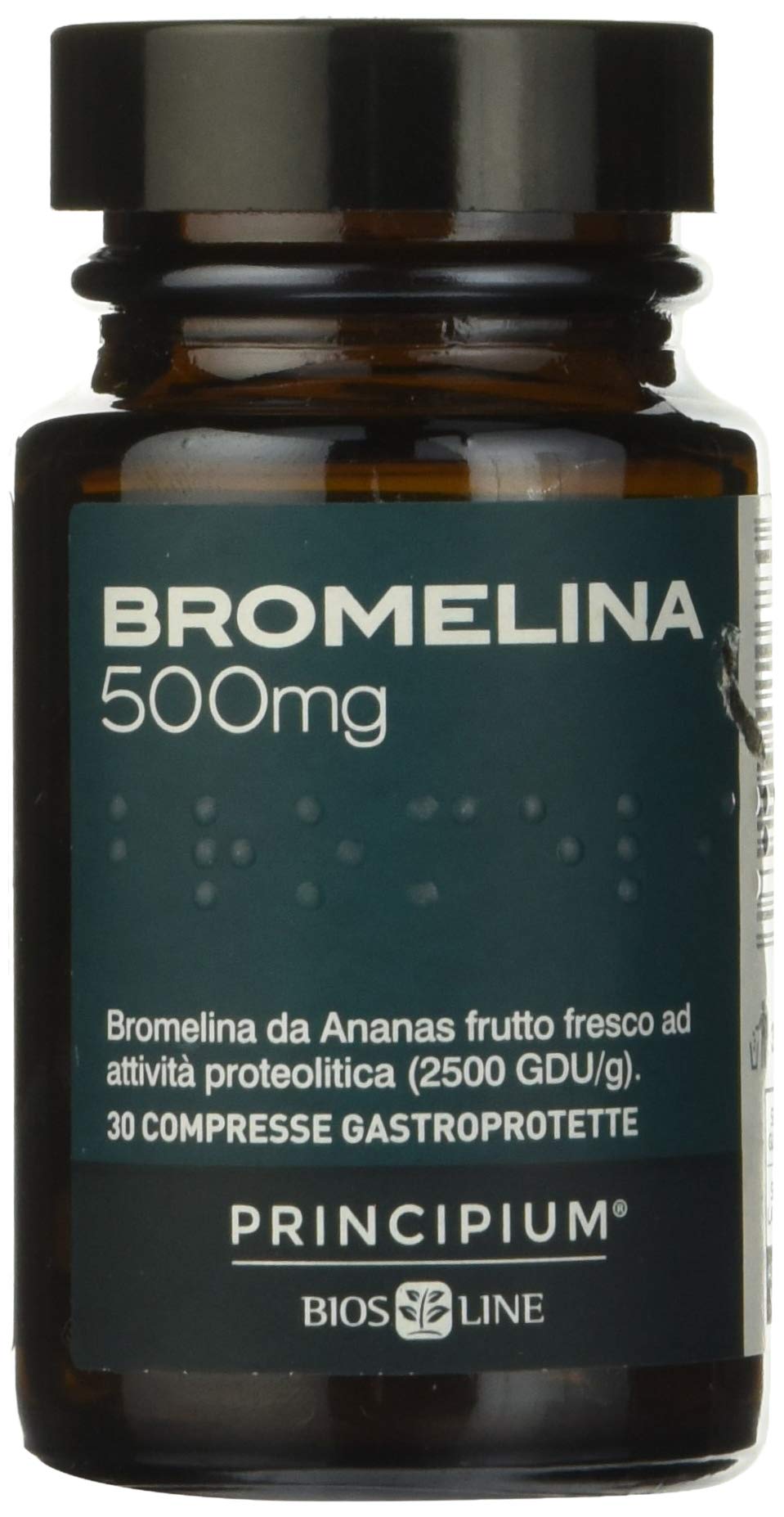 BIOS LINE Principium Bromelina 500 mg, Integratore alimentare con Estratto d'Ananas, Favorisce il Microcircolo, Integratore Drenante Contro la Cellulite, 30 Compresse