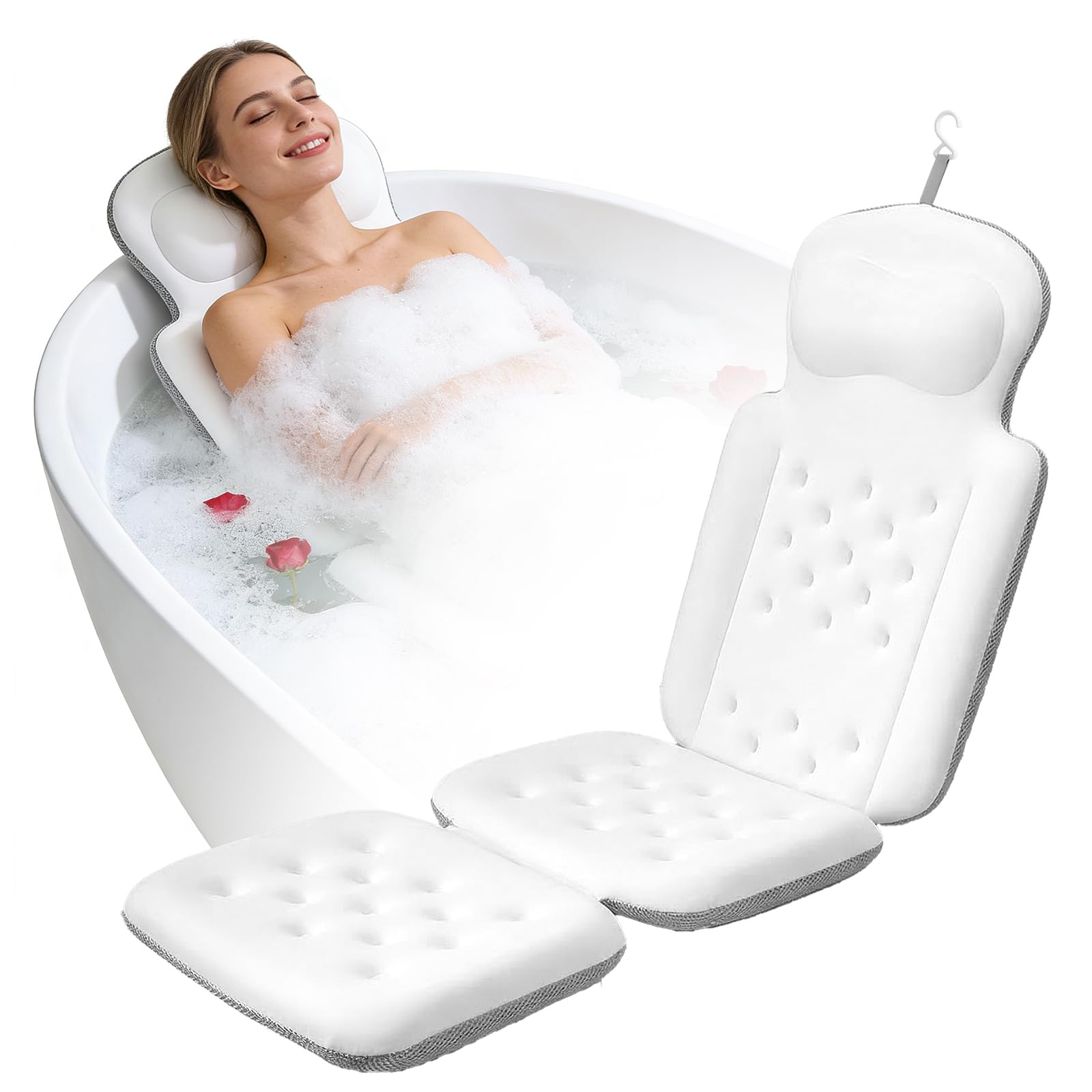 Almohada de baño de Cuerpo Completo 127 x 41 cm, con Soporte para Cabeza y 192 ventosas. Grosor 6 cm en Espuma viscoelástica – Relajación Tipo SPA en casa – Incluye Bolsa de Lavado