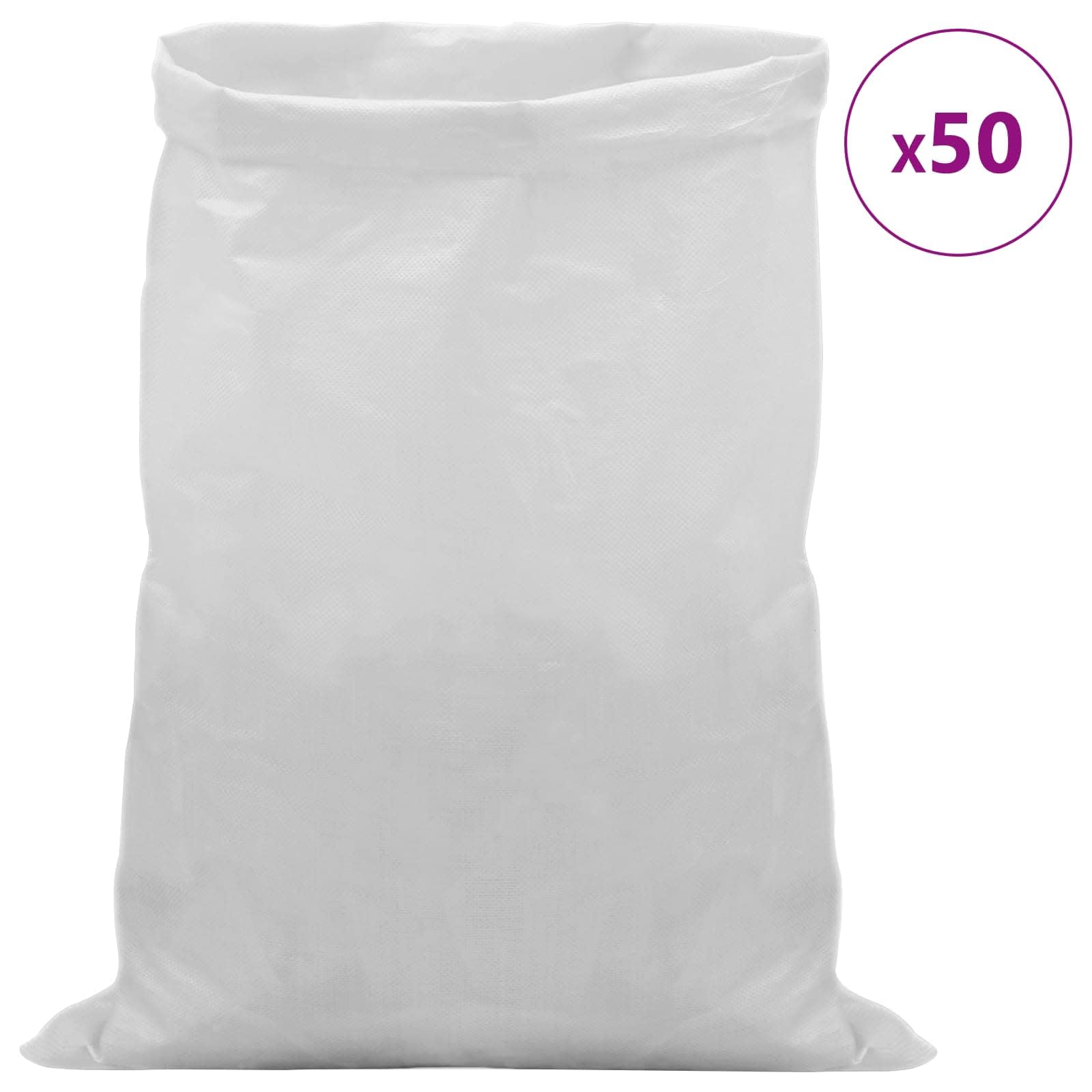 50 sztuk tkanych worków 50 x 80 cm PP, wytrzymałe worki na piasek do ogrodu i rolnictwa, odporne na warunki atmosferyczne, białe