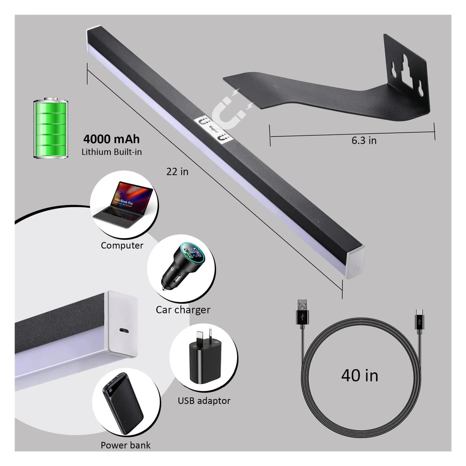 Luce for quadri a LED, luce for esposizione artistica, con telecomando, lampada da parete for di ritratti artistici e gallerie d'arte regolabile a 10 livelli, ricaricabile tramite USB