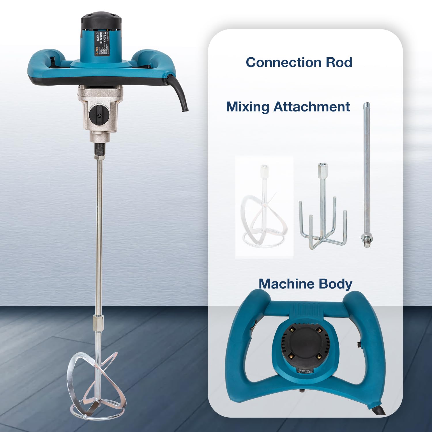 KATSU Tools Elektrischer Paddelmischer 1400 W – Doppelgetriebe-Mechaniksystem, 6 variable Geschwindigkeiten, zusätzlicher Rührer, zum Mischen von Farbe, Zement, Beton, Mörtel
