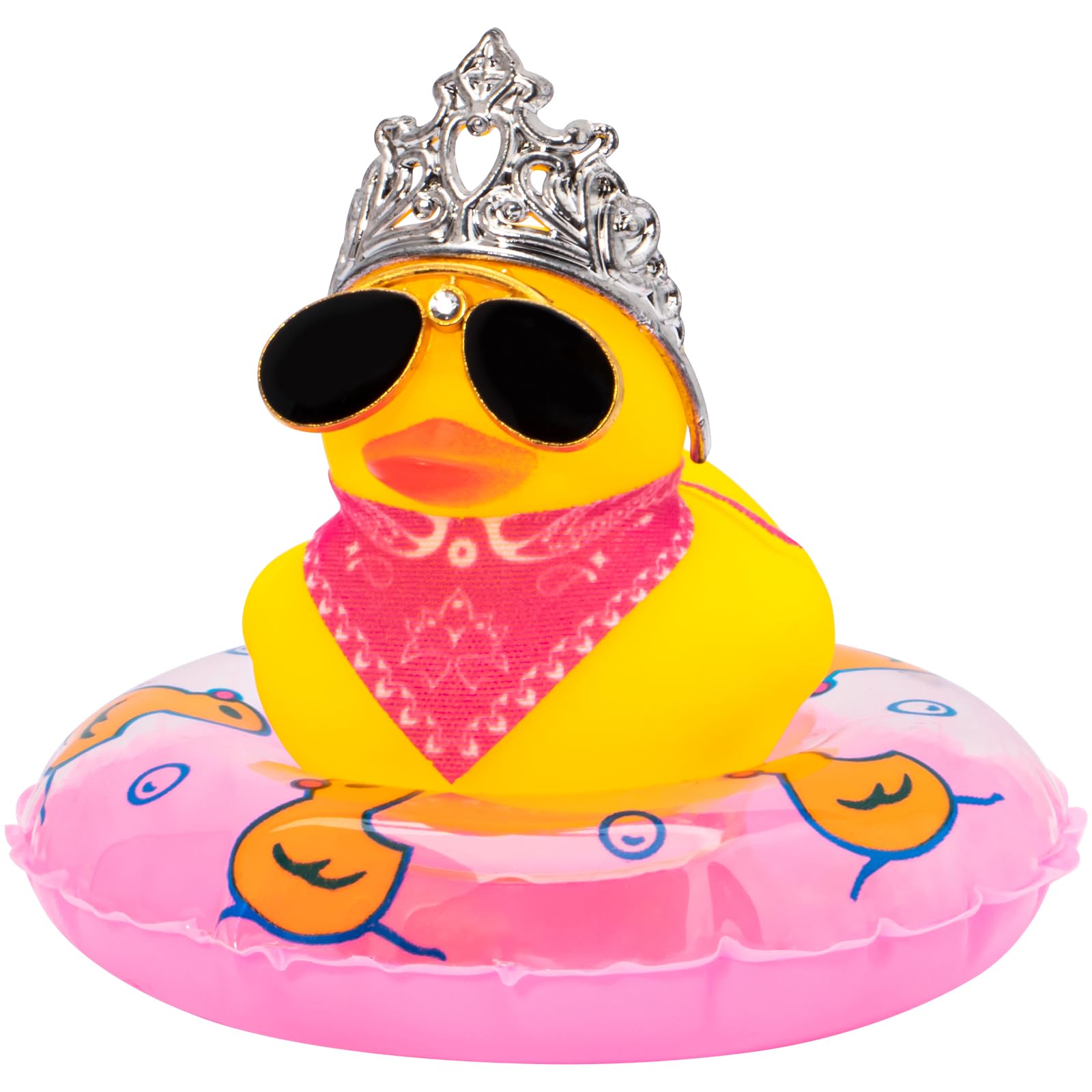 wonuuwonuu Rubber Duck Car Ornaments, West Cowboy Duck Car Dashboard Decoration Accessories with Mini Swim Ring Cowboy Hat Scarf and Diamond Sunglasses，C_Pink Scarf King Crown Diamond Glasses