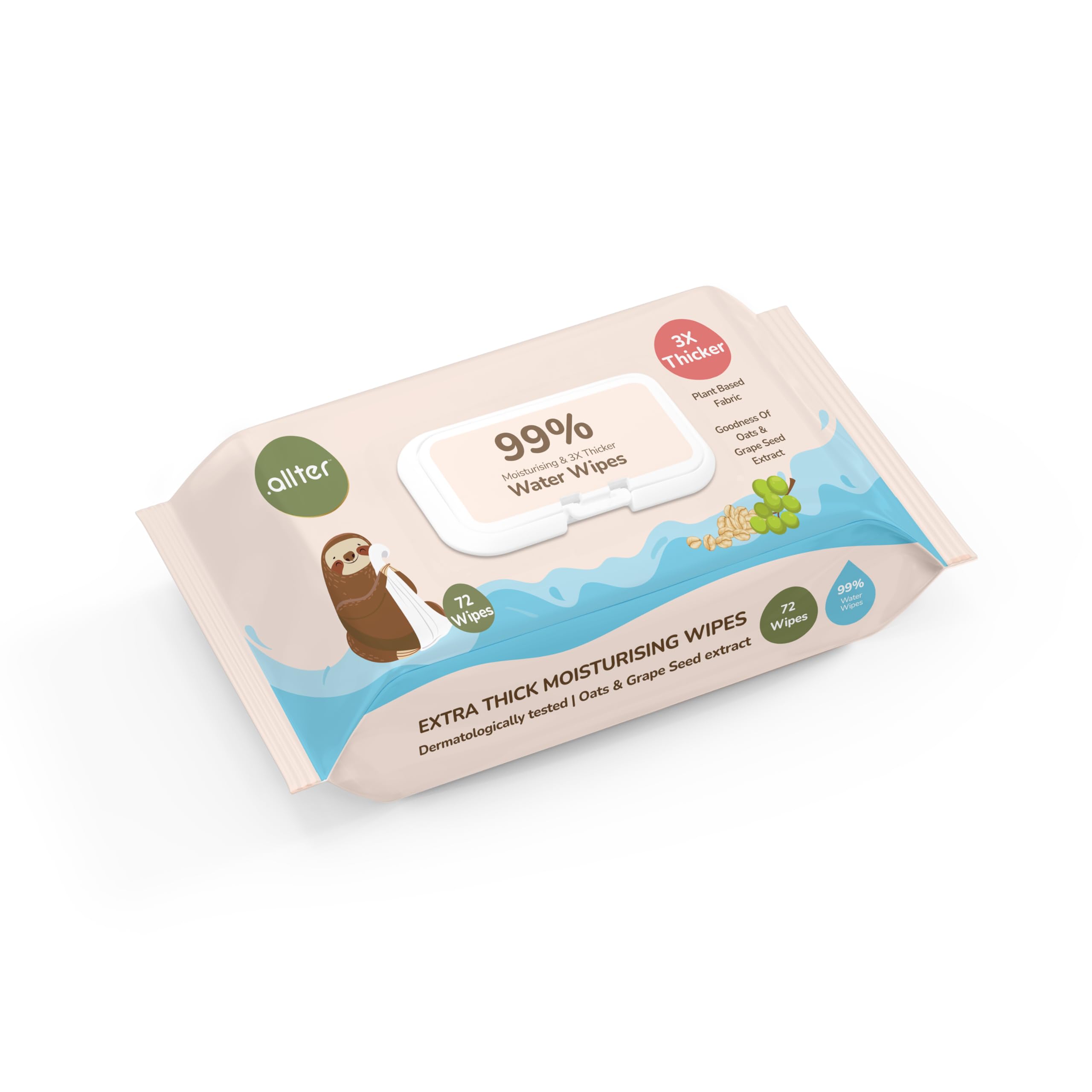 - 99% Pure Water Baby Wipes, Wet Wipes for New Born Baby |Moisturising,100% Plant Based & Organic, Enriched with Oats & Grapeseed Extract| 72 Wipes x 1 Pack