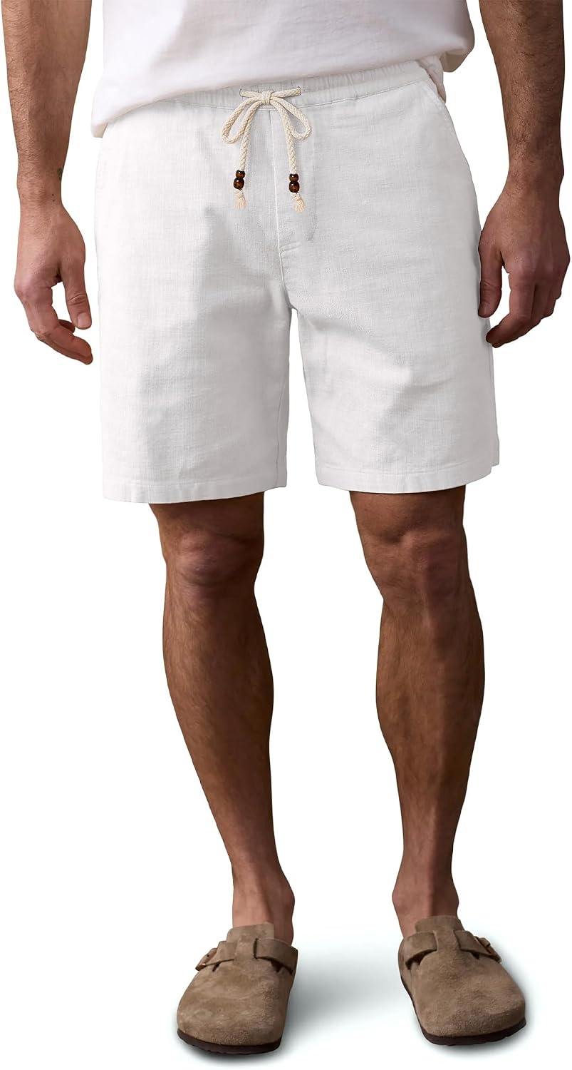 Comdecevis Men's Linen Shorts with Comfort Stretch Casual Easy Shorts 7" Lightweight for Summer Beach