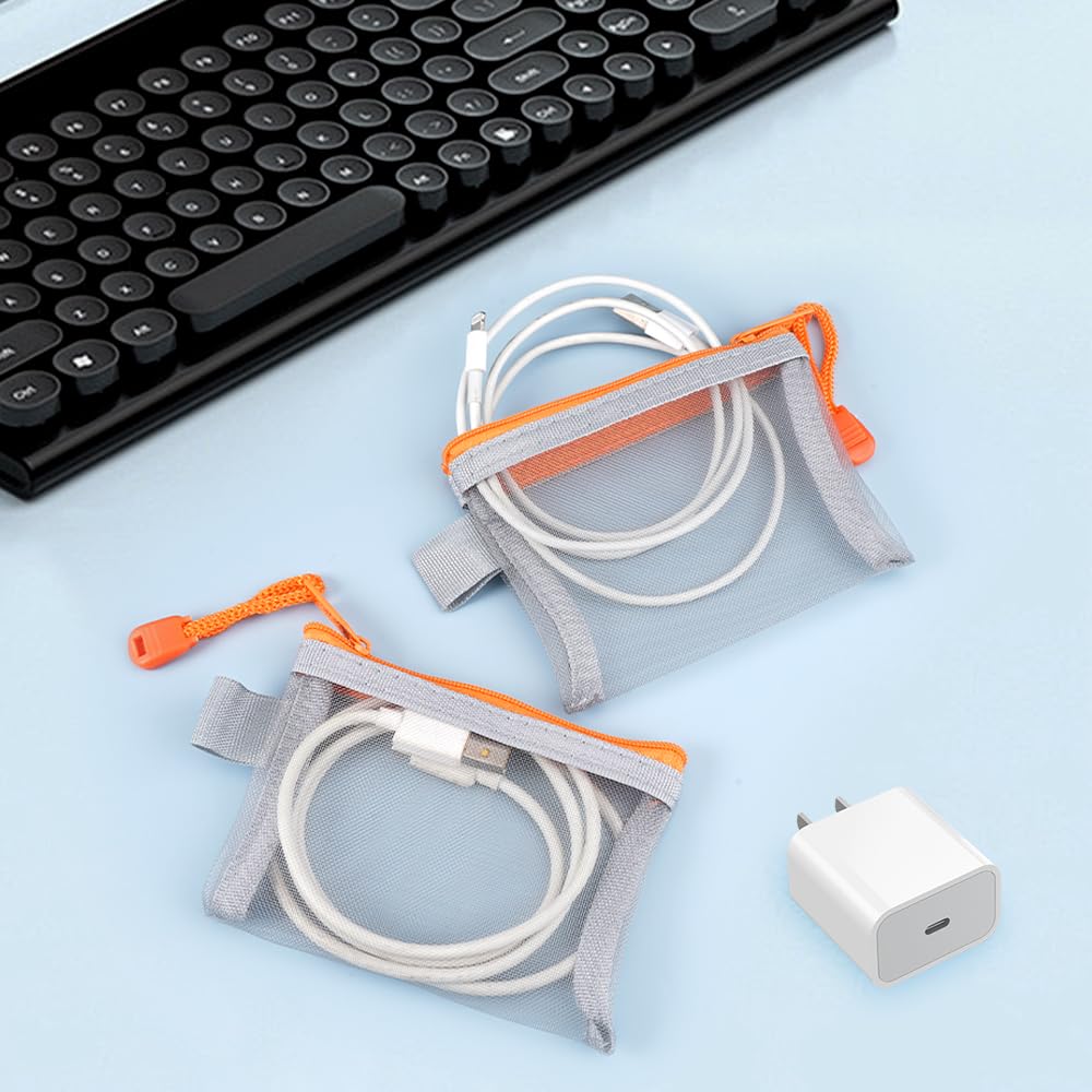 Amabro Lot De 5 Mini Sacs à Fermeture éclair En Maille - 10,5 X 7,5 Cm - Pour Cosmétiques, Pièces De Monnaie, Clés, Maquillage - Accessoires Pour Rouge à Lèvres, Argent, écouteurs