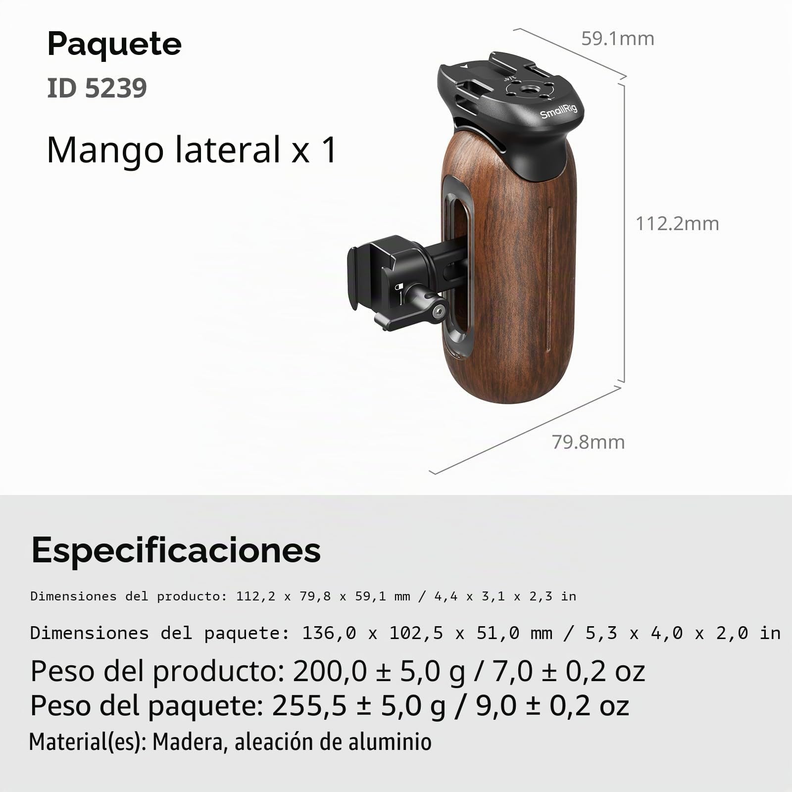 SmallRig Mango lateral de madera con abrazadera OTAN