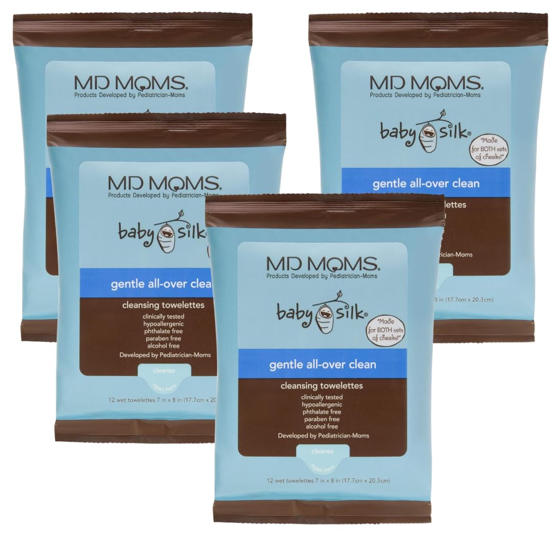 Baby Wipes by MD Moms (4 PACK of 12 ct Travel Pouch) – Sensitive Eczema Approved Hypoallergenic Cleansing Towelettes for Sensitive Skin- 48 Towels in All- Keep Clean Wipes for on the Go Travel Use